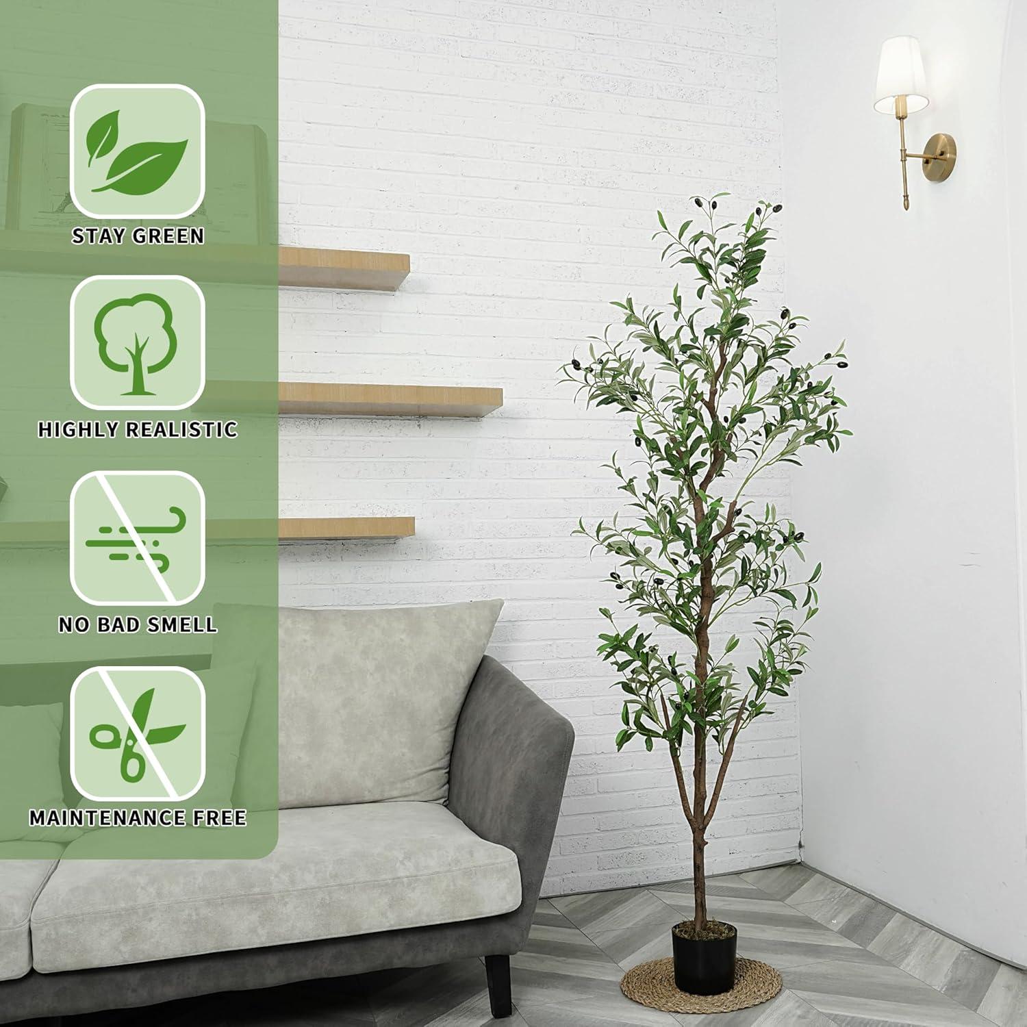 Aritizone Artificial Olive Tree 7FT Tall Fake Olive Tree with Adjustale Branches Artificial Tree for Modern Home Office Living Room Floor Decor Indoor (7FT)