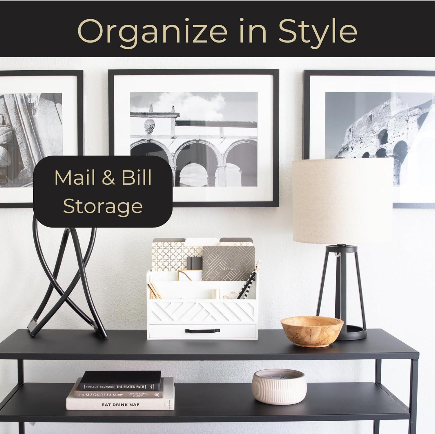 BEACHWATER POOL & SPA, LLC Mail Organizer Countertop Kitchen - Wood Desk Organizer Storage With Drawer - Mail Sorter Organizer Or Bill Organizer For Desk - Farmhouse Desk Organizer Accessories - Mail Basket For Counter