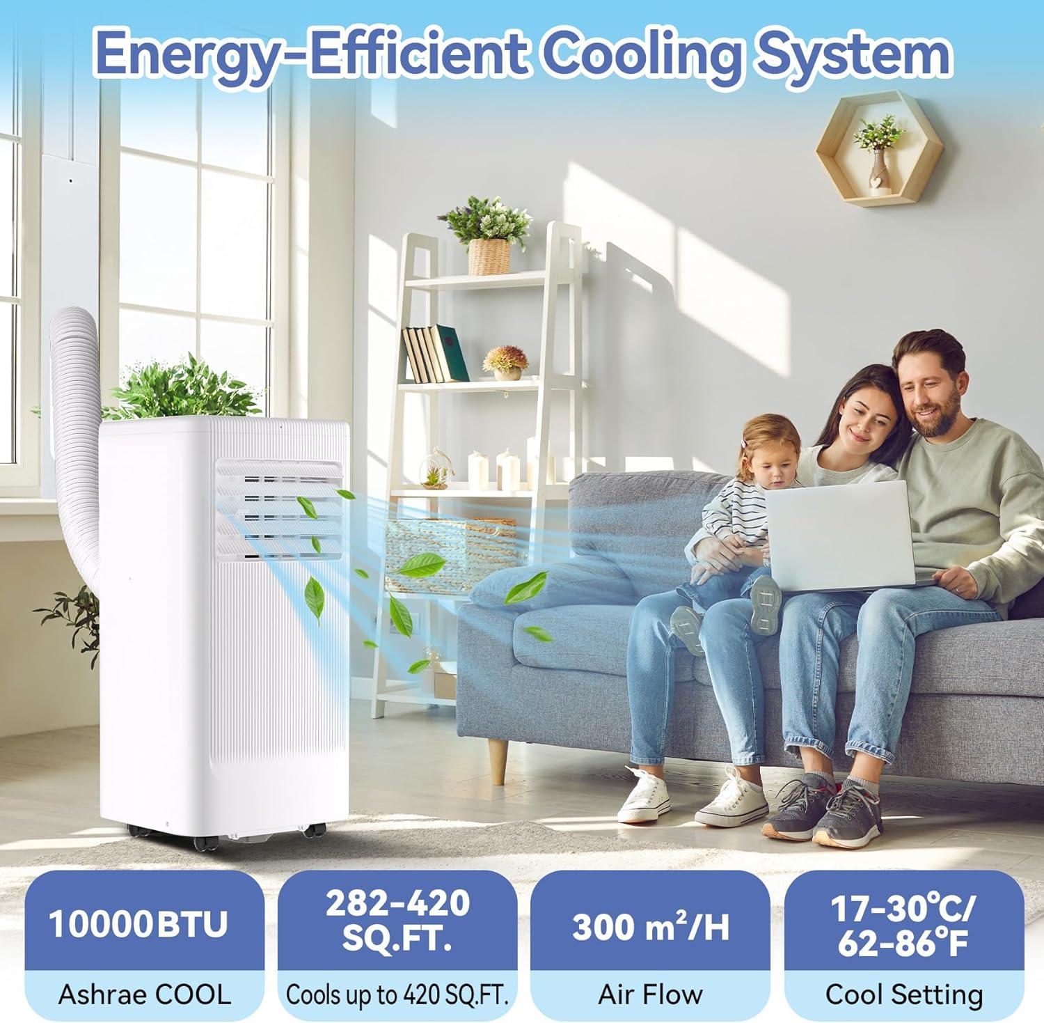 10000 BTU Portable Air Conditioners, 3-In-1 Standing Portable AC Unit With Remote Control, 24 Hour Timer