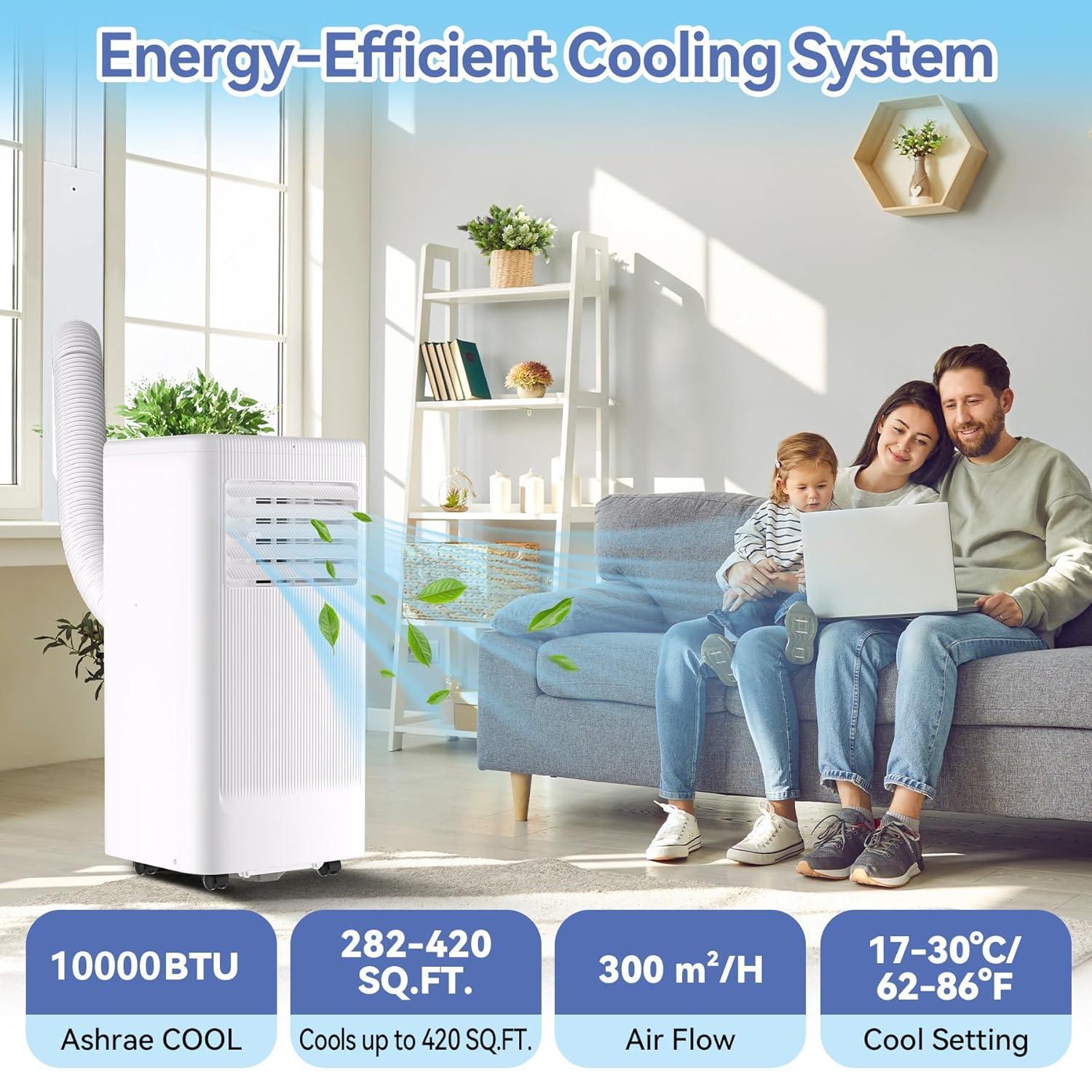 10000 BTU Portable Air Conditioners, 3-In-1 Standing Portable AC Unit With Remote Control, 24 Hour Timer