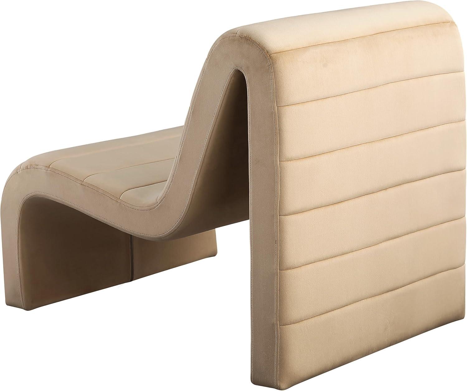 Meridian Furniture 403Camel Ivy Collection Modern | Contemporary Velvet Upholstered Accent Chair with Rich Camel Velvet, Channel Tufted Design, Curved Shape, 26.4" W x 37.4" D x 31.1" H, Camel