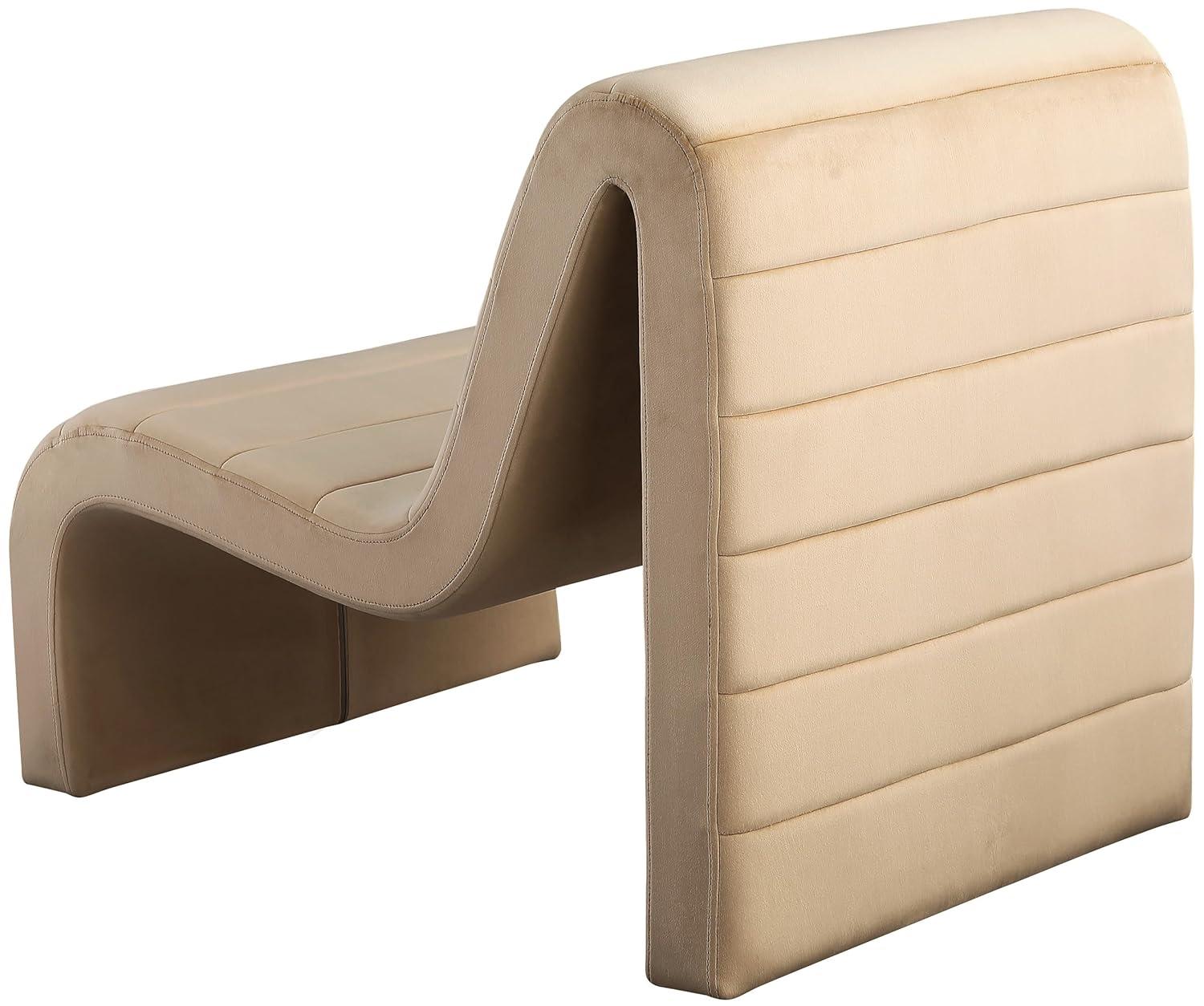 Meridian Furniture 403Camel Ivy Collection Modern | Contemporary Velvet Upholstered Accent Chair with Rich Camel Velvet, Channel Tufted Design, Curved Shape, 26.4" W x 37.4" D x 31.1" H, Camel