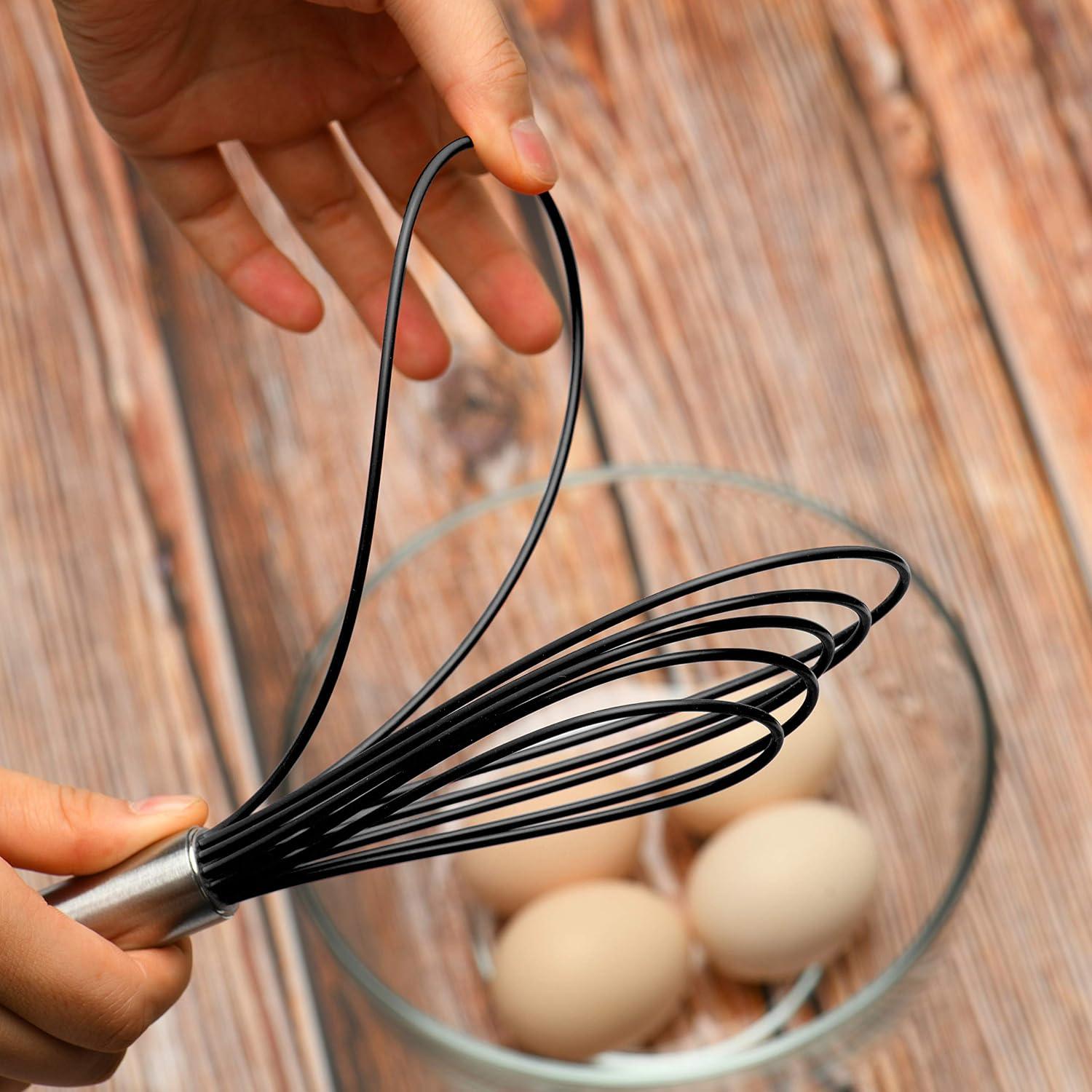 Flat Whisks Stainless Steel,3 Pack 10''+11''+12'' Set Premium Sturdy-6 Silicone Heads Non Stick Wires Whisk for Blending Beating Stirring Kitchen Cooking Color Grey