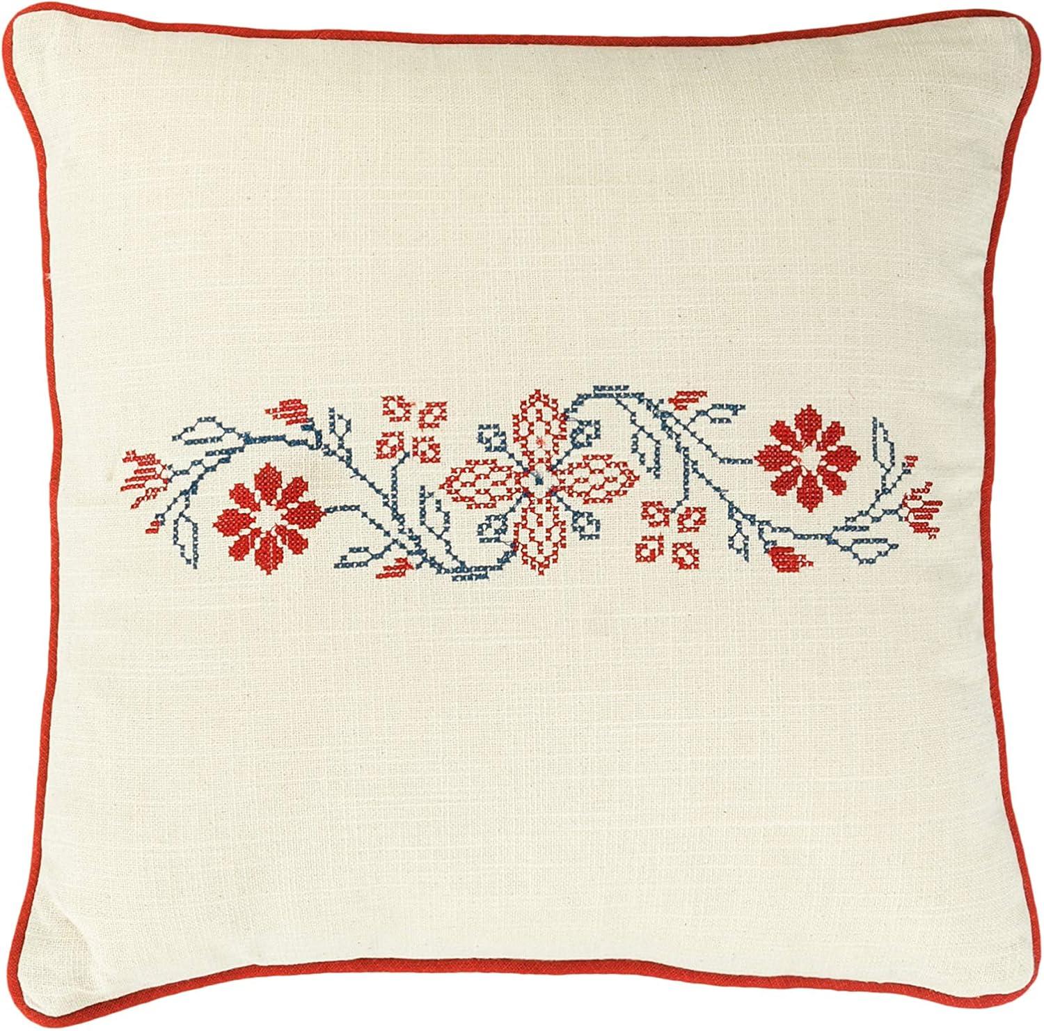 Creative Co-Op Embroidered Cotton Throw Pillow