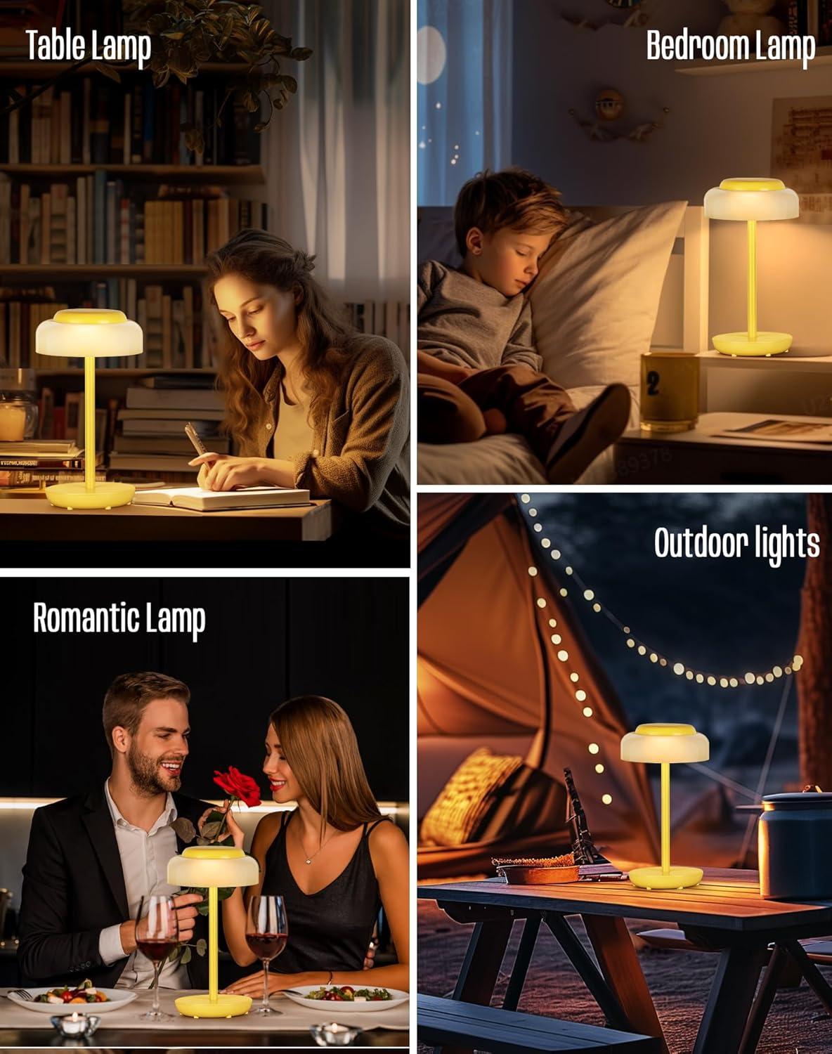 Portable 5000mAh Yellow LED Mushroom Table Lamp, 2 Pack