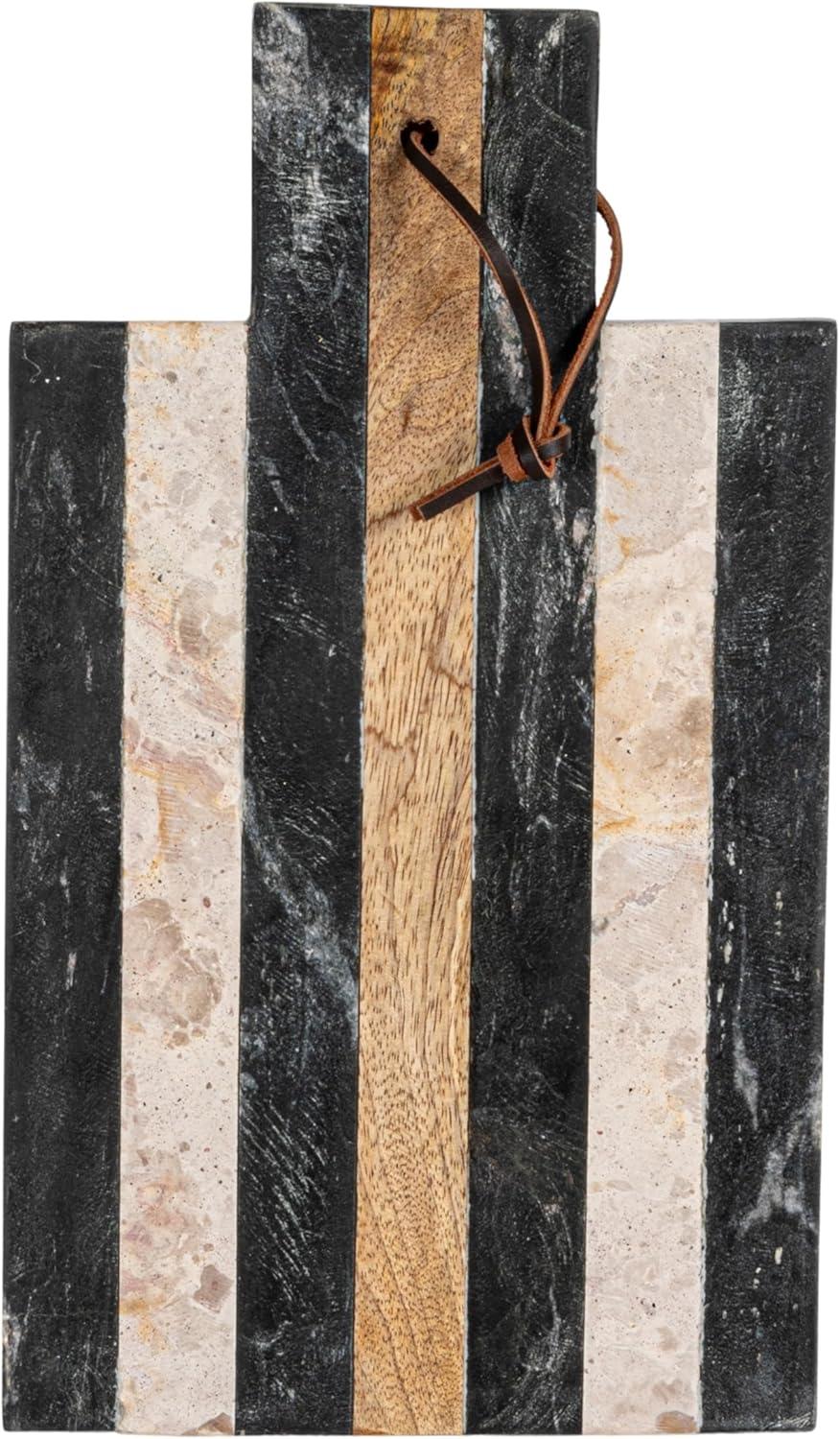 Striped Black and Beige Marble Rectangular Cheese Board Set with Knife