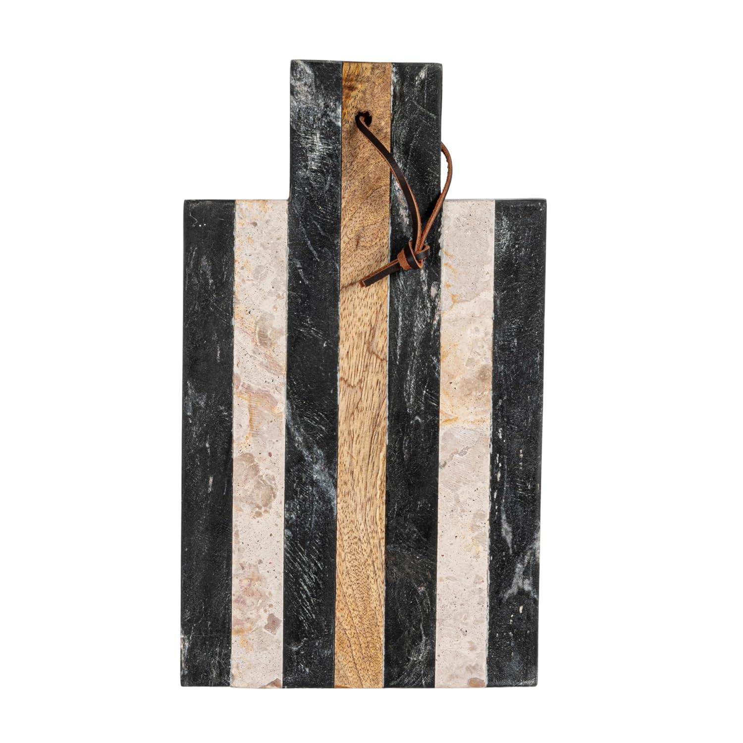 Striped Black and Beige Marble Rectangular Cheese Board Set with Knife