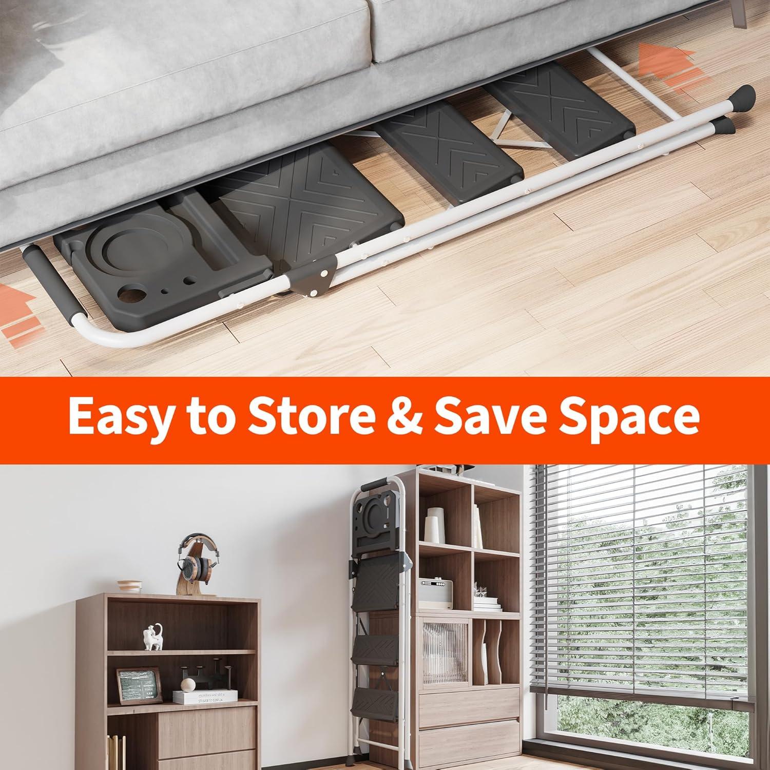 3 Step Ladder,DIAMONDFORGE Folding Step Stool with Tool Platform,Wide Anti-Slip Pedal and Anti-Slip Feet,Sturdiest Steel Construction,900lbs Capacity Steel Ladder for Home Office,Grey