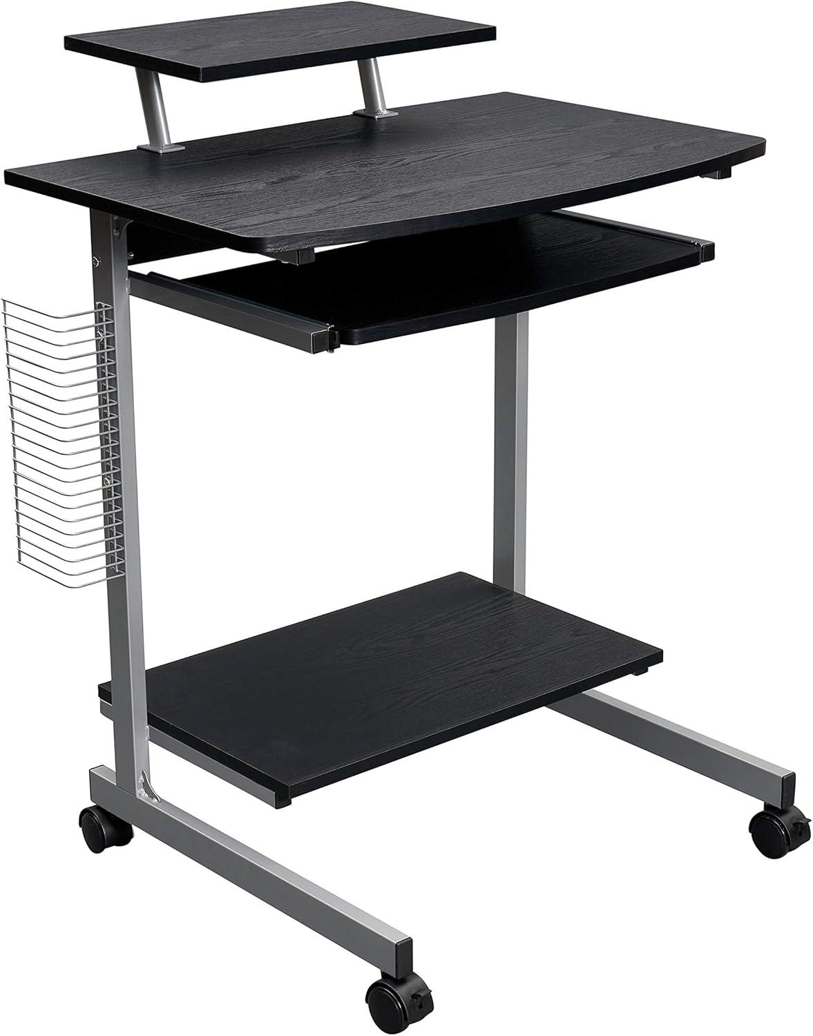 Espresso Compact Workstation Cart with Slide-Out Keyboard Tray