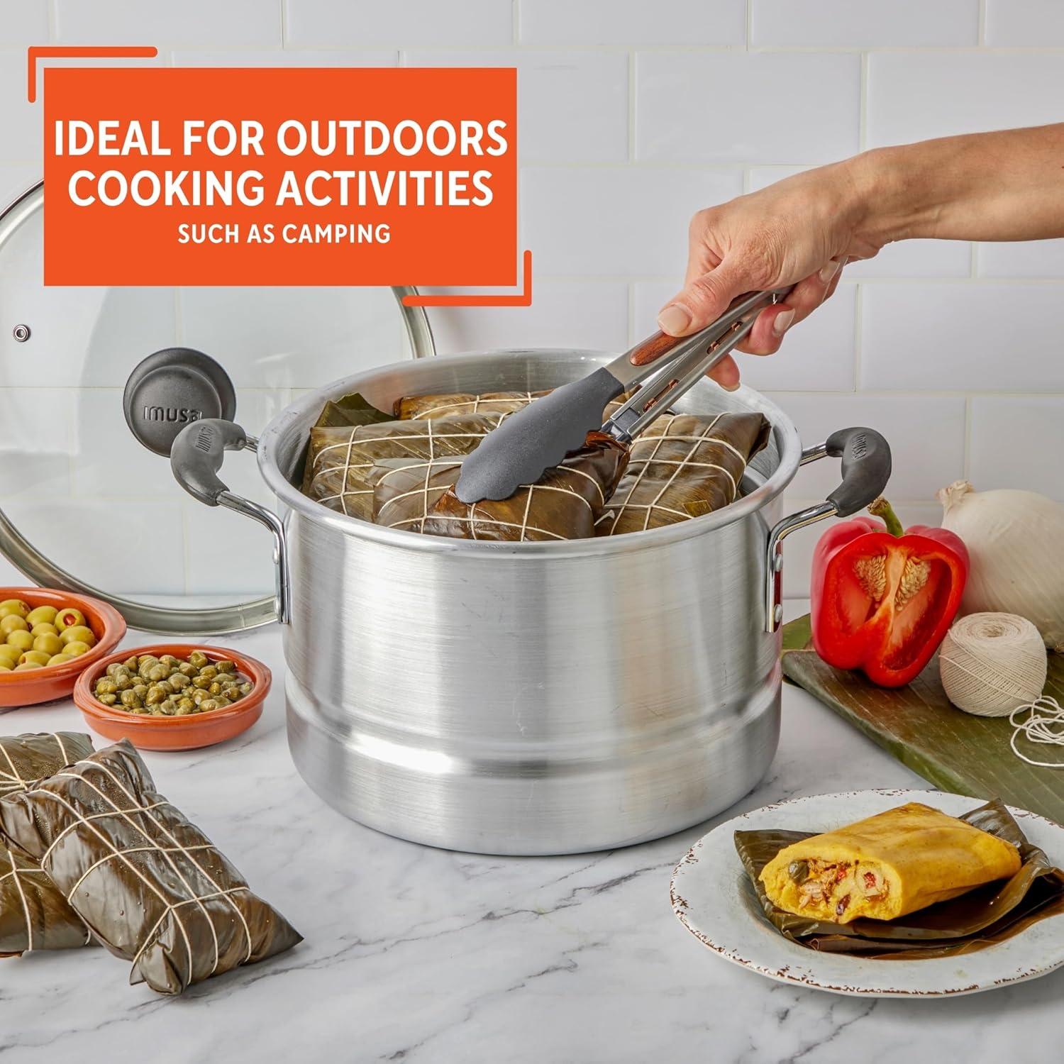 Imusa 10Qt Aluminum Steamer or Stock Pot with Glass Lid & Removable Rack