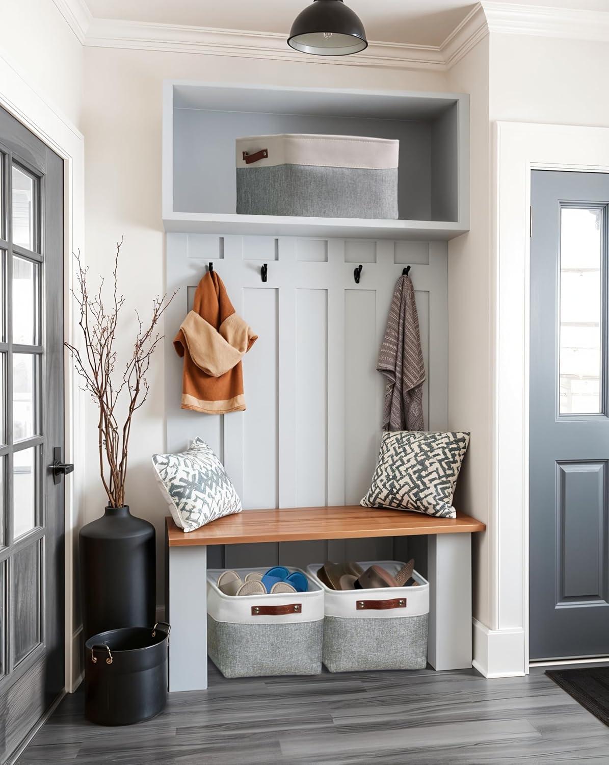 DECOMOMO Large Storage Baskets, Fabric Storage Bins, Baskets and Bins (Grey and White, Set of 3)