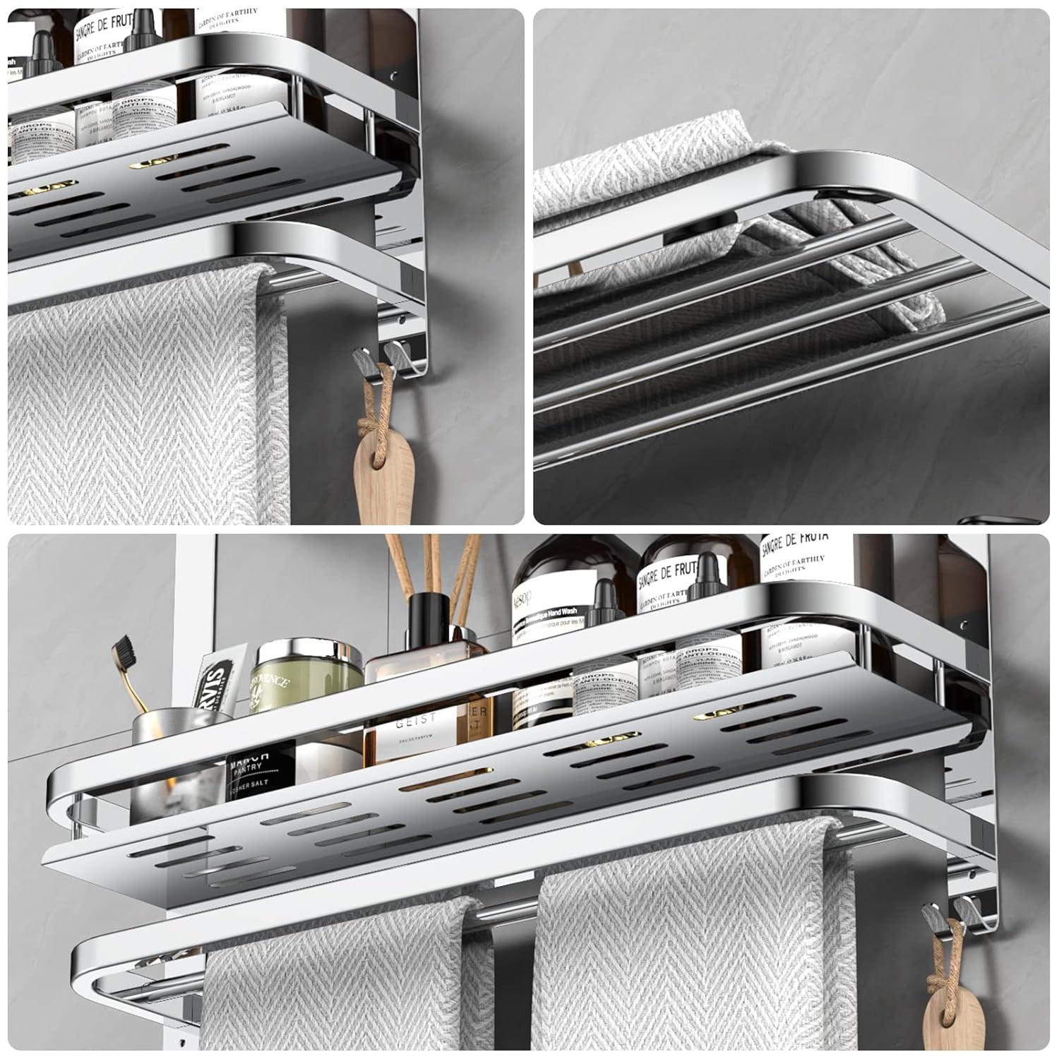 22.8Inch Towel Rack For Bathroom And Lavatory Towel Hanger With Wall Mount Towel Bars 304 Stainless Steel No Drill (Collapsible Towel Rack With Bathroom Organize Shower Shelves)