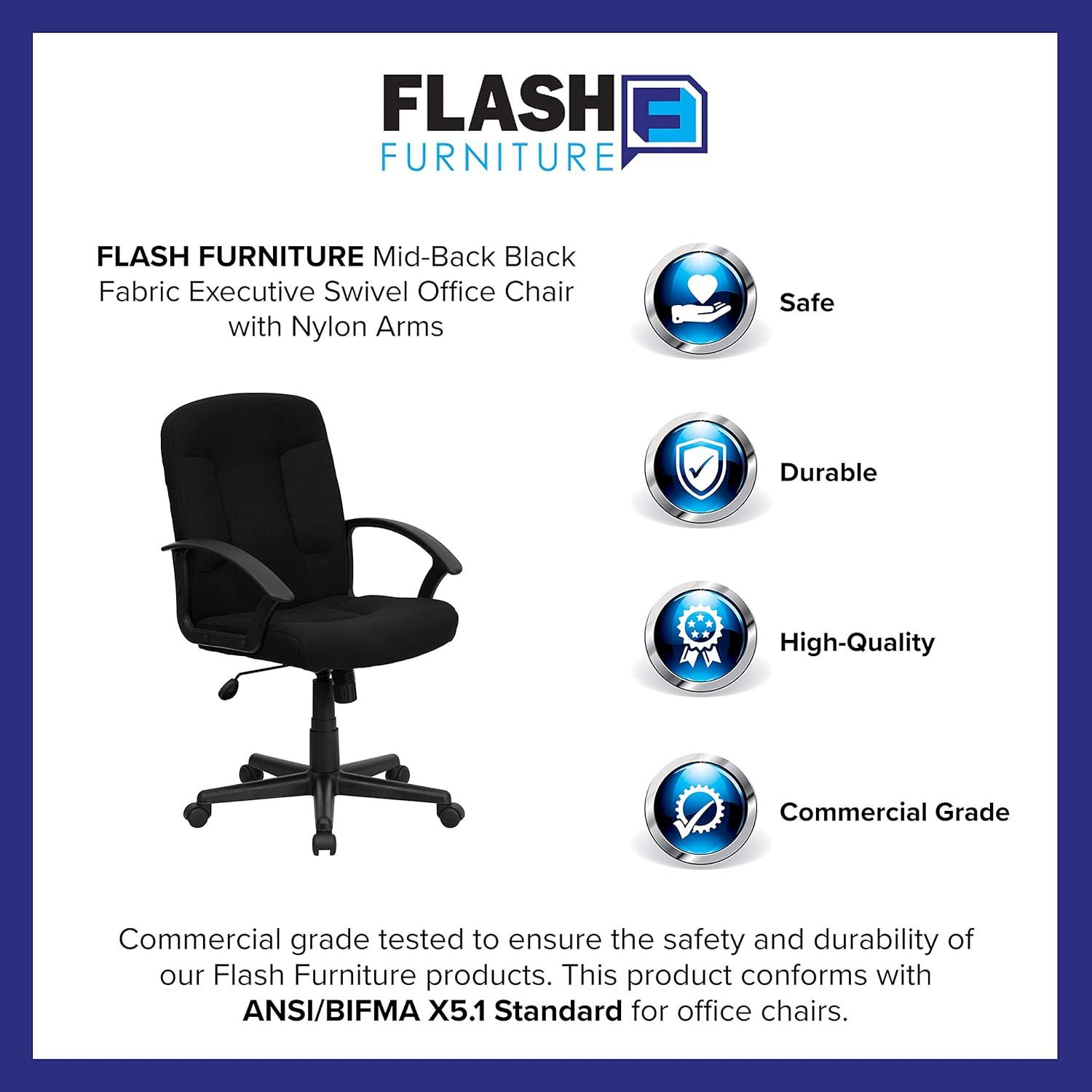 Flash Furniture Mid-Back Black Fabric Executive Swivel Office Chair with Nylon Arms