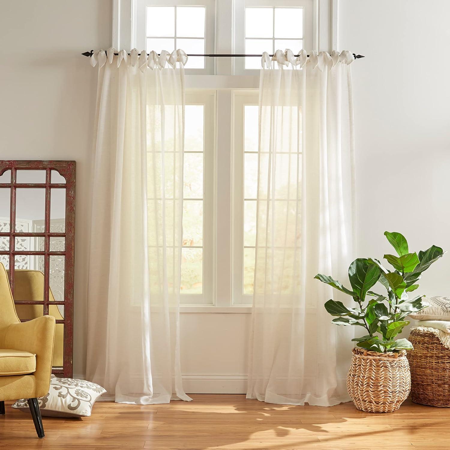 Vienna Tie-Top Cottagecore Sheer Single Window Curtain Panel Panel - 52" x 84" - Off White - Elrene Home Fashions
