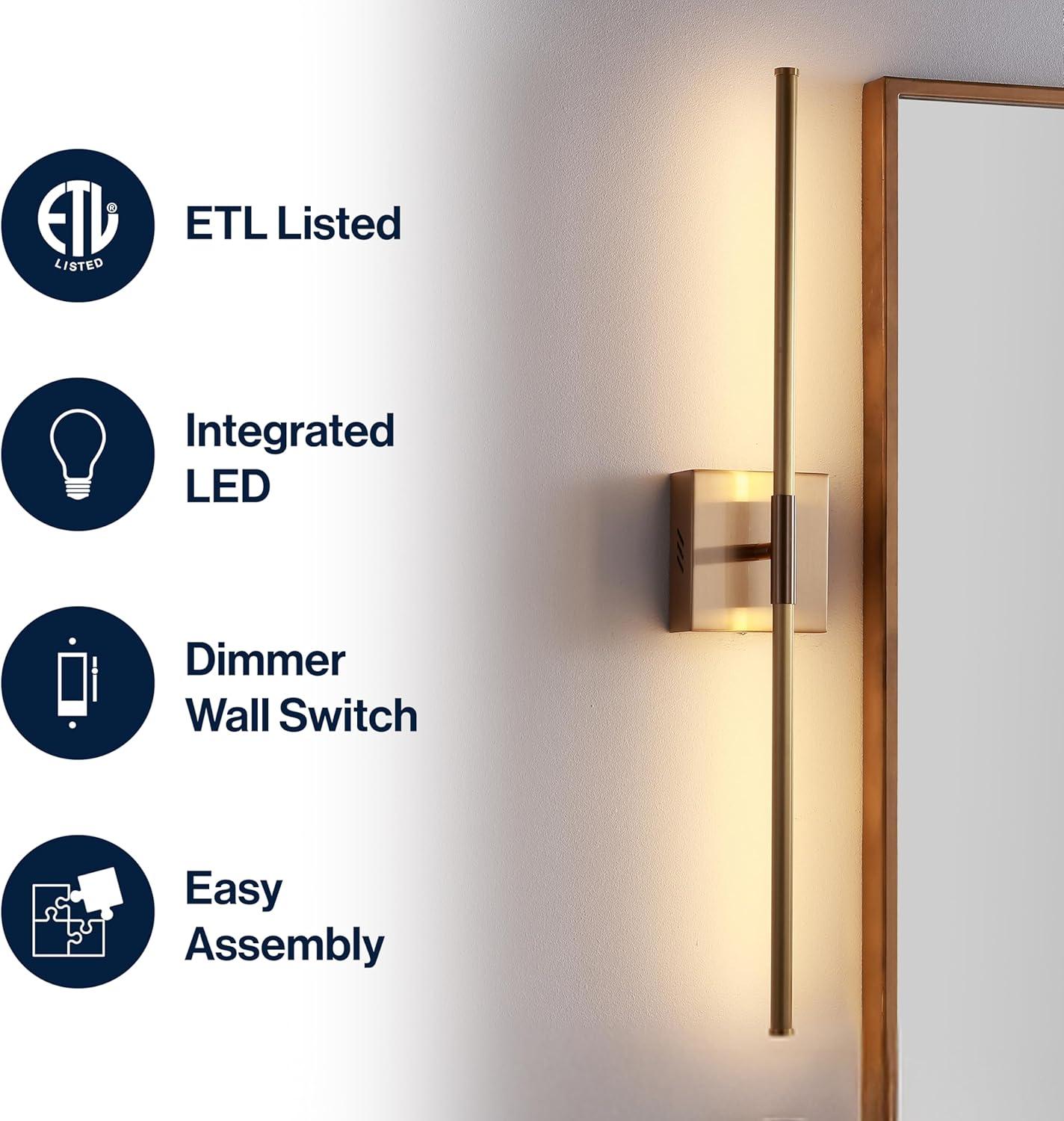 JONATHAN Y Makena 28" Modern Minimalist Dimmable Integrated LED Metal Wall Sconce, Brass Gold