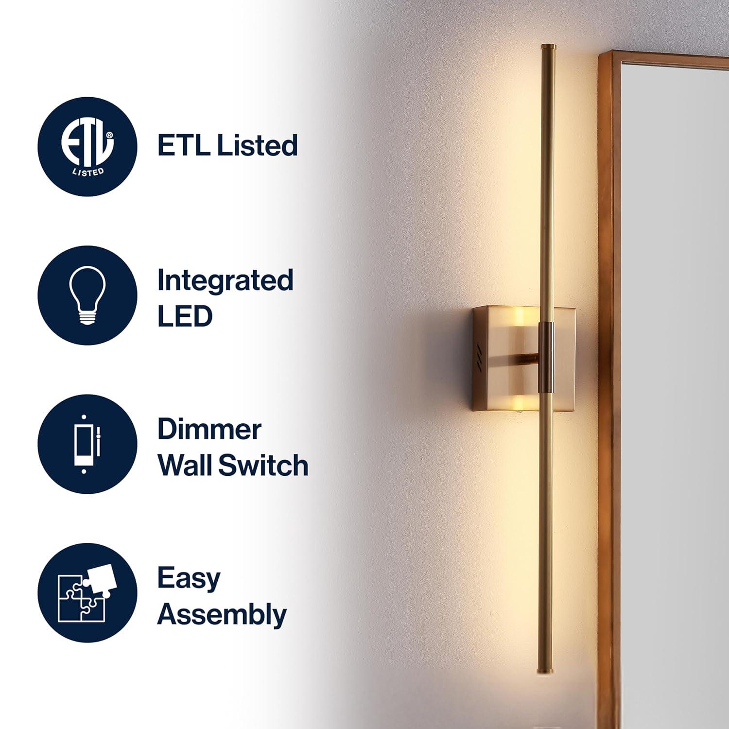 JONATHAN Y Makena 28" Modern Minimalist Dimmable Integrated LED Metal Wall Sconce, Brass Gold