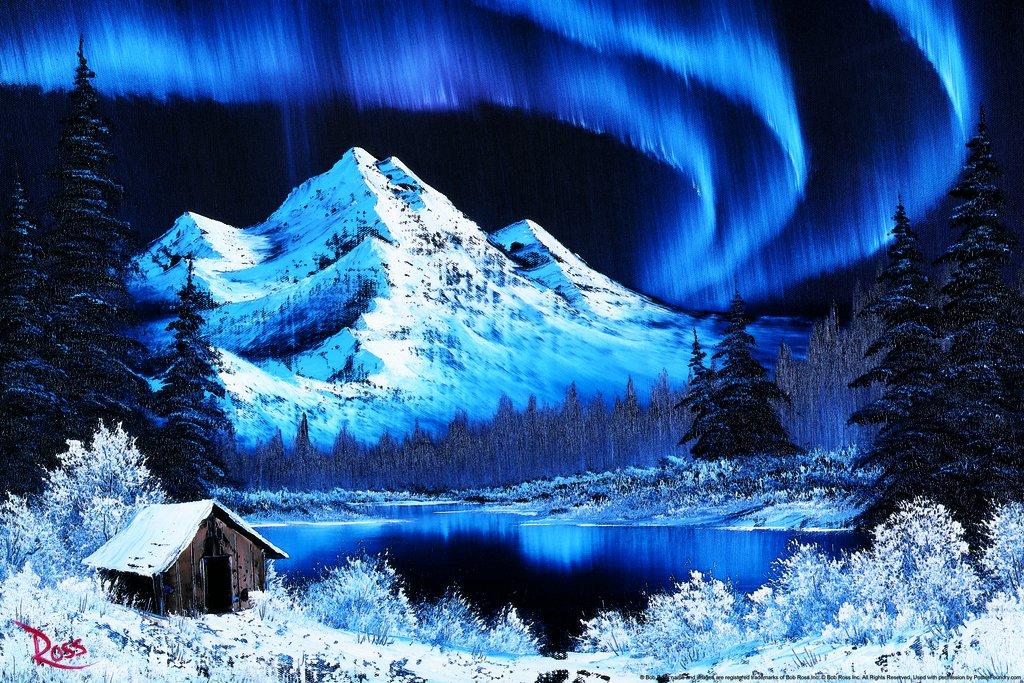 Bob Ross Northern Lights Art Print Bob Ross Poster Bob Ross Collection Bob Art Paintings Happy Accidents Bob Ross Print Decor Mountains Painting Wall Art Cool Wall Art Print Poster 18x12