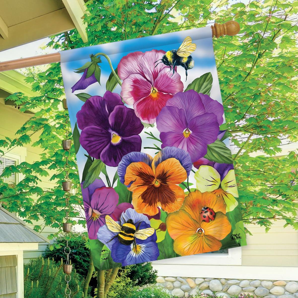Briarwood Lane Spring House Flag 40x28 For Outdoor Pansies Seasonal For Spring House Flag