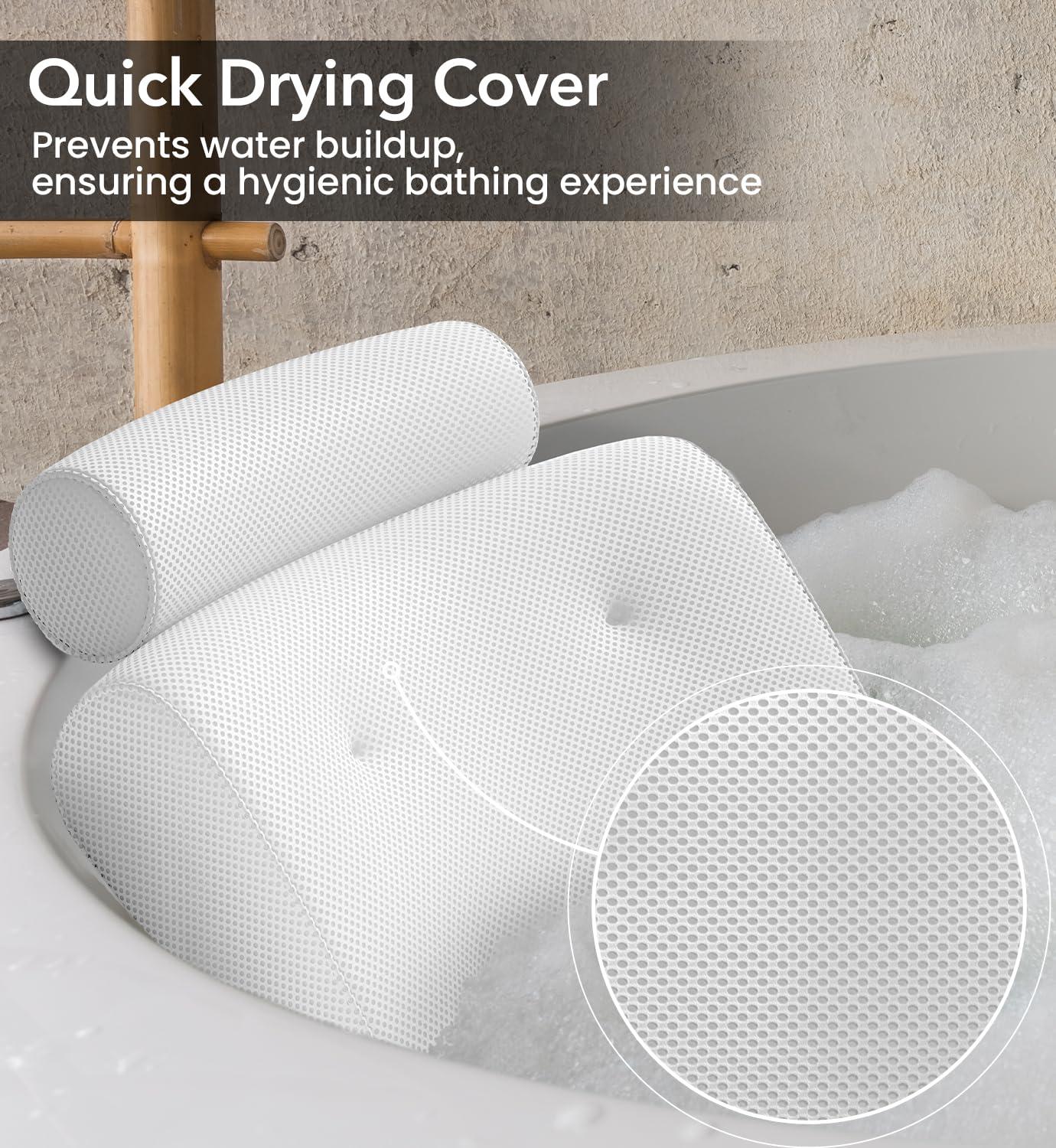 White Mesh Ergonomic Bath Pillow with Suction Cups