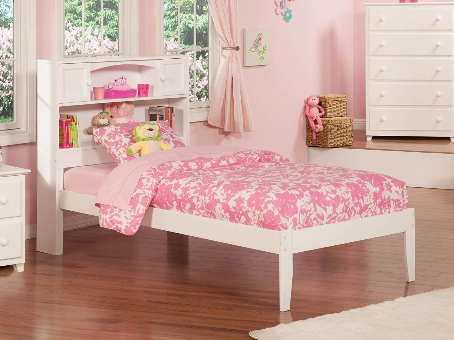 AFI Full Newport Bed with Open Footboard White: Kids' Platform with Bookcase Headboard, No Box Spring Needed