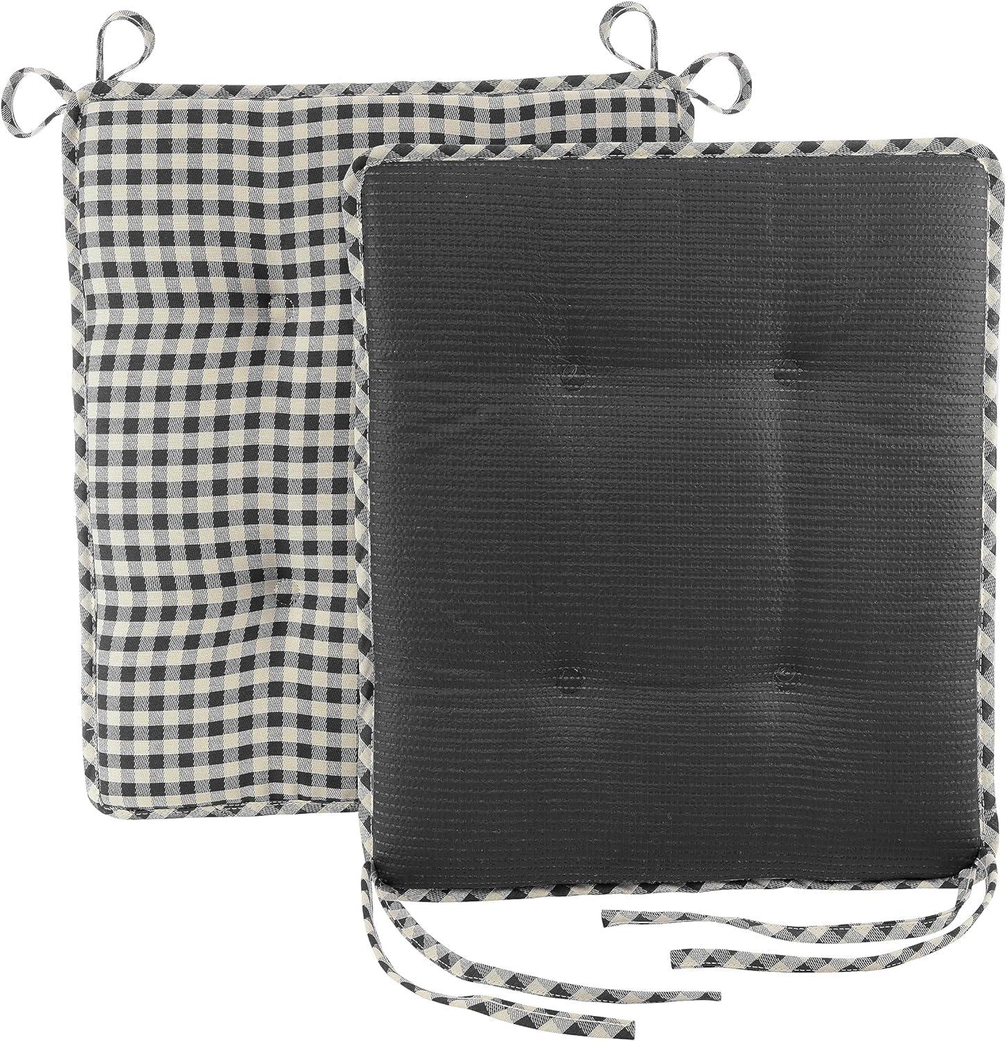 Klear Vu Porch Rocking Chair Cushions Set, Suitable for Living Room Rockers, Stylish Seat and Back Pads Include Non-Slip Bottom + Fabric Ties, 20" X 17" X 2”, Gingham Black