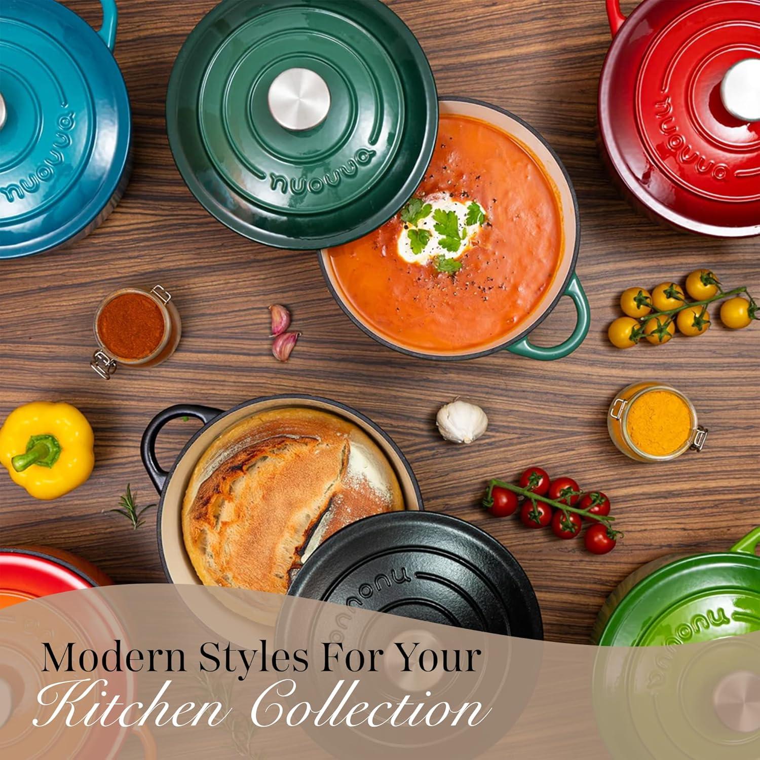 Nuovva Enamelled Cast Iron Dutch Oven Pot with Lid 6.4 Quart Non Stick Casserole Pot – Heavy Duty & Oven Safe up to 500° F for Bread Baking, Braising, Stews, Roasting – 28cm Light Blue