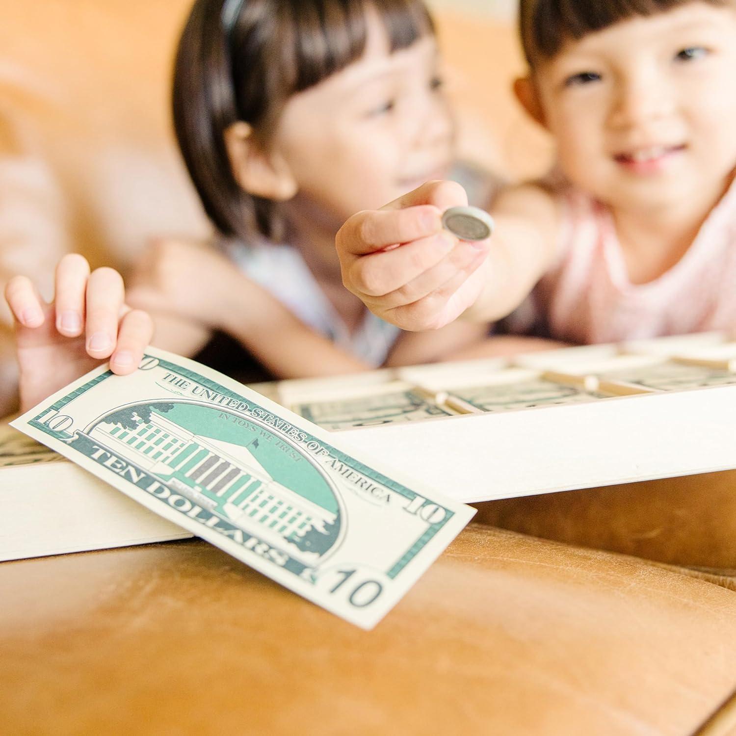 Melissa & Doug Play Money Set - Educational Toy With Paper Bills and Plastic Coins (50 of each denomination) and Wooden Cash Drawer for Storage