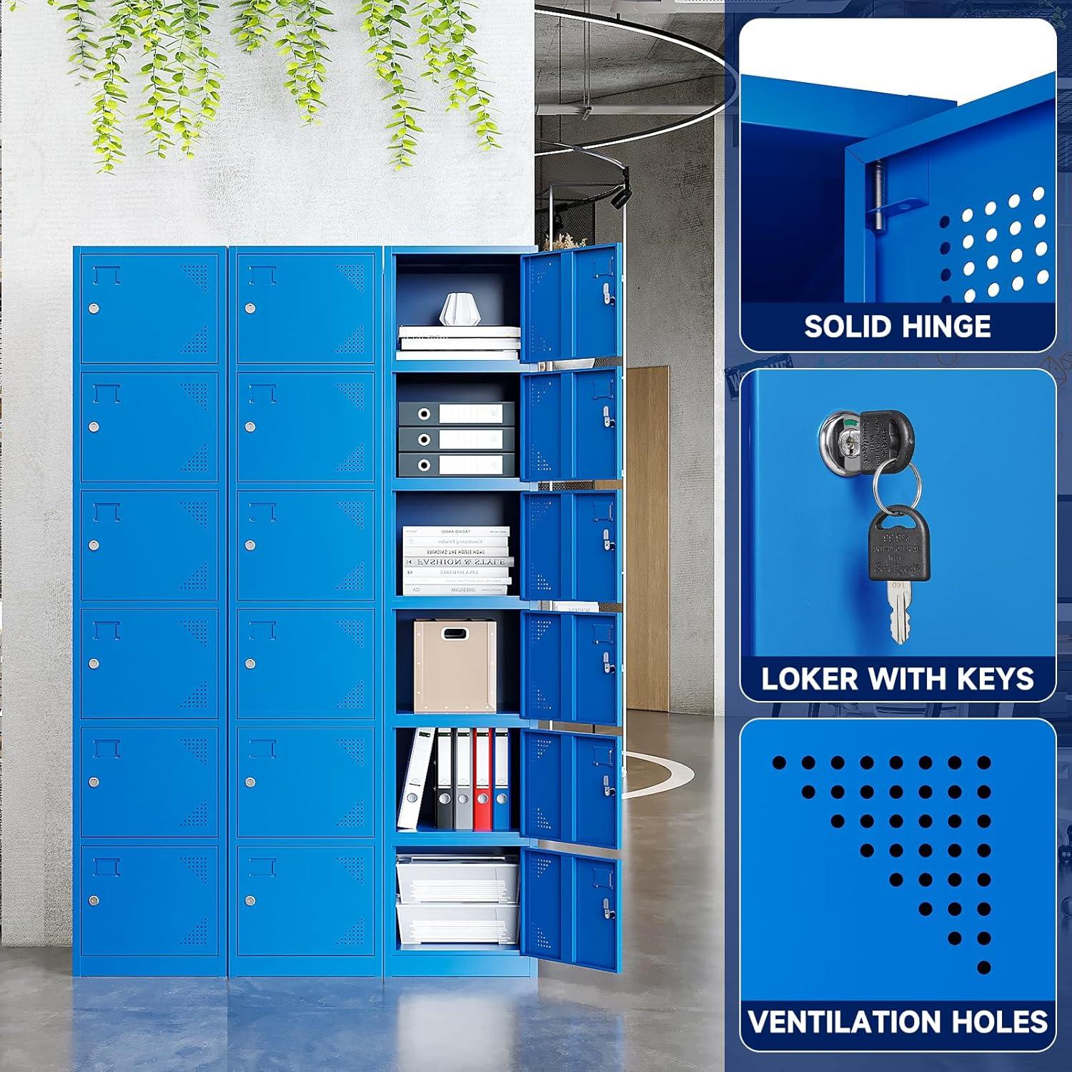 SISESOL Metal Locker Storage Cabinet with Doors and Shelves Metal Lockers with 6 Doors,71" Lockable Small Locker Storage Cabinet for Employees,School, Office, Home, Gym (Gray)