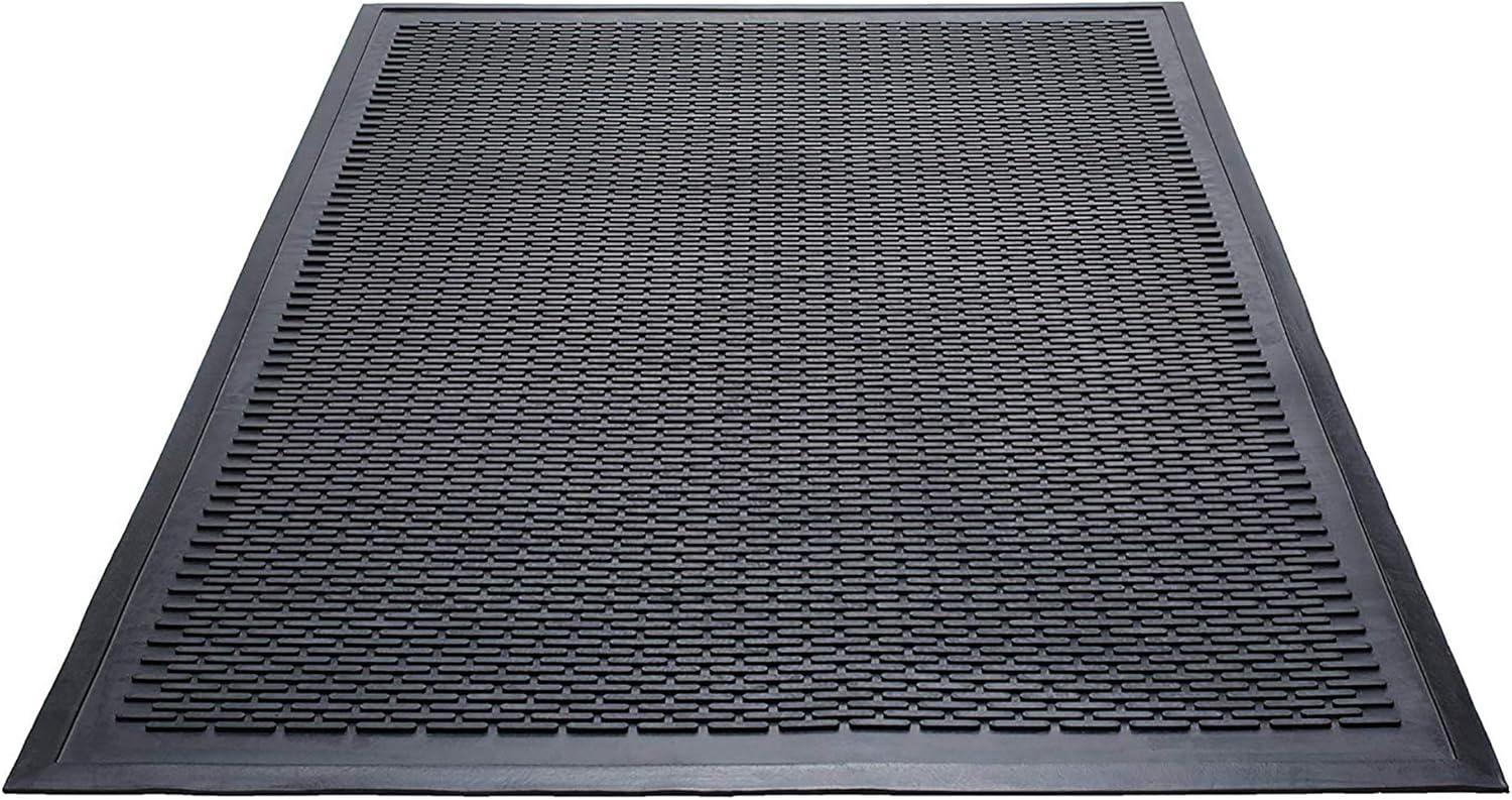 Modern Ribbed Black Rubber 24" x 36" Indoor/Outdoor Doormat