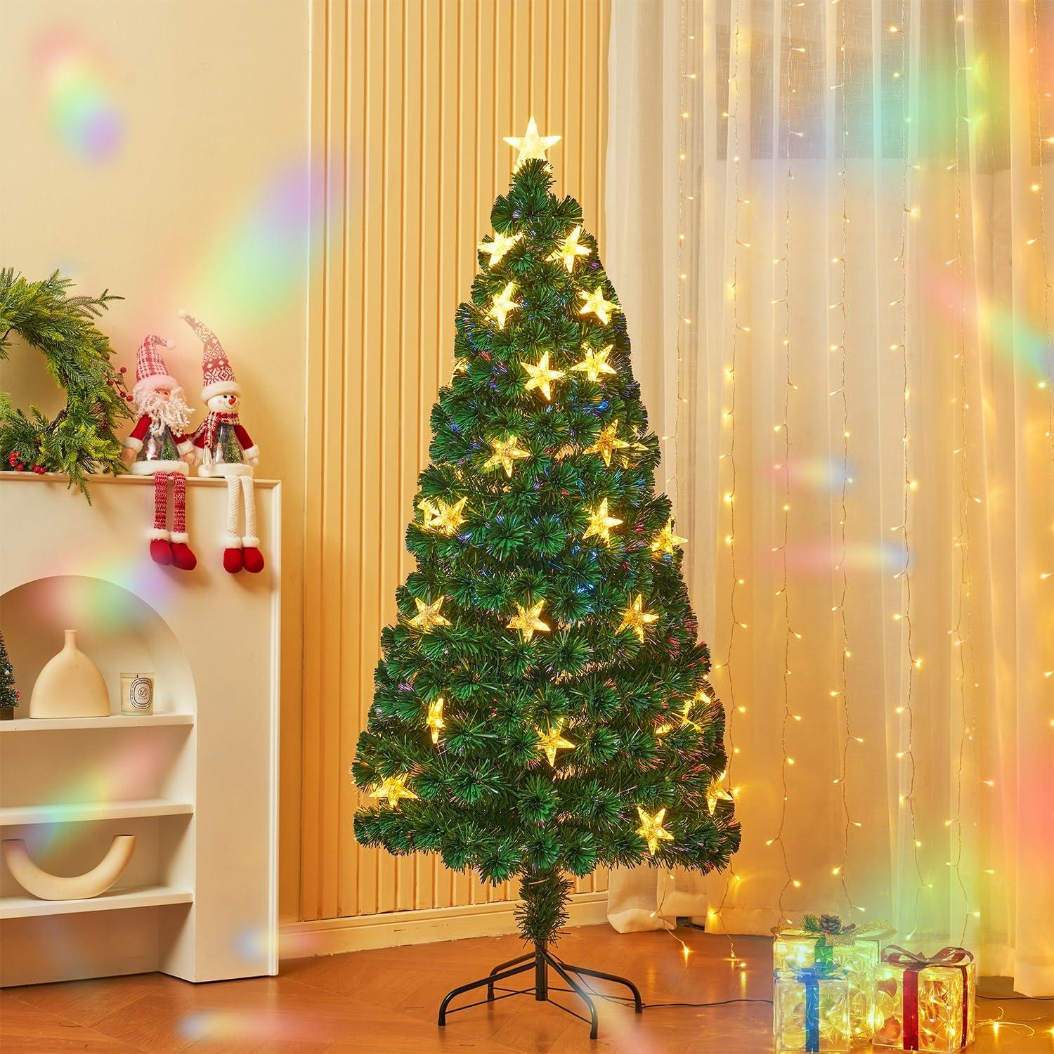 6-Foot White PVC Christmas Tree with Multicolor LED Lights