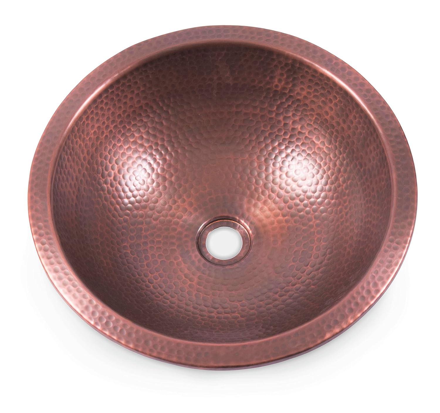 Monarch Abode 16-inch Hand Hammered Pure Copper Rotunda Dual Mount Bathroom Sink, Drop-In or Undermount Vanity Sink, Single Circular Bowl