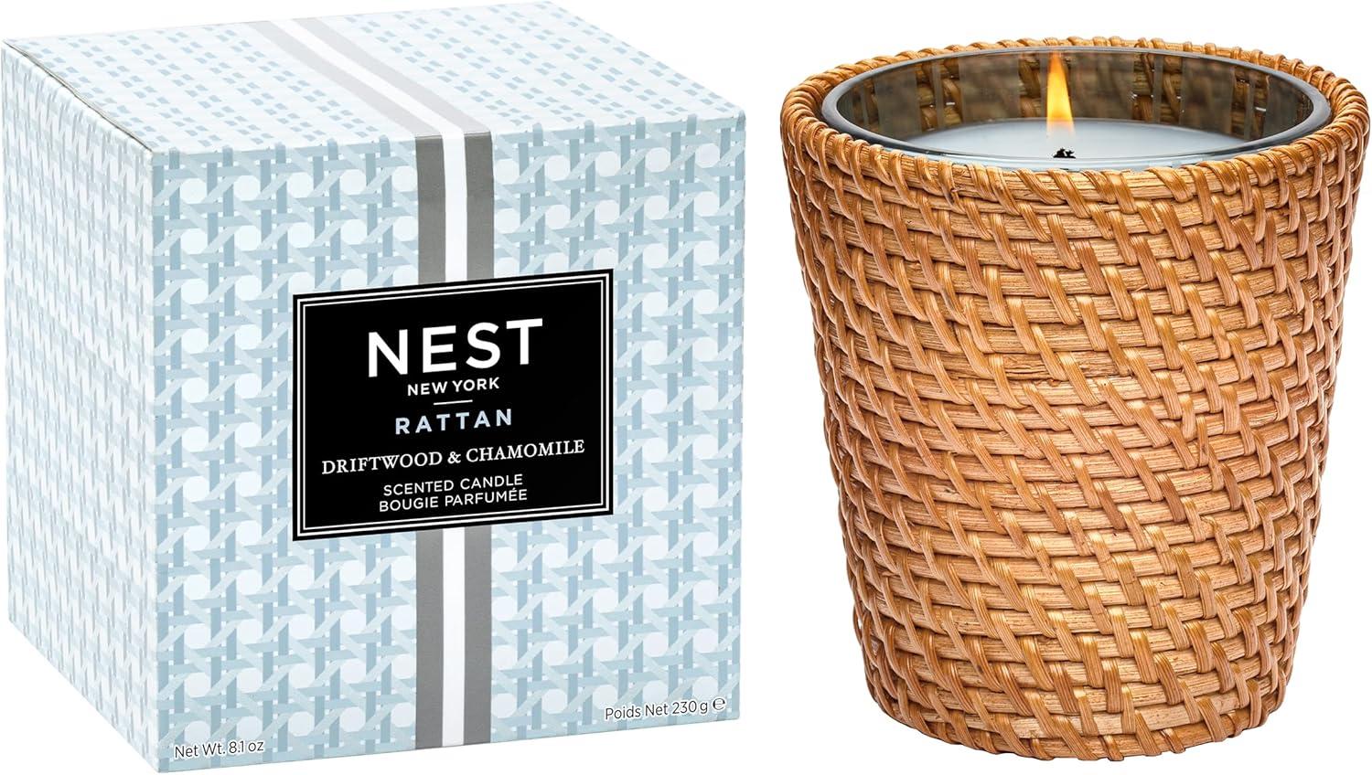 Driftwood & Chamomile Scented Soy Candle with Rattan Sleeve, 8 Oz