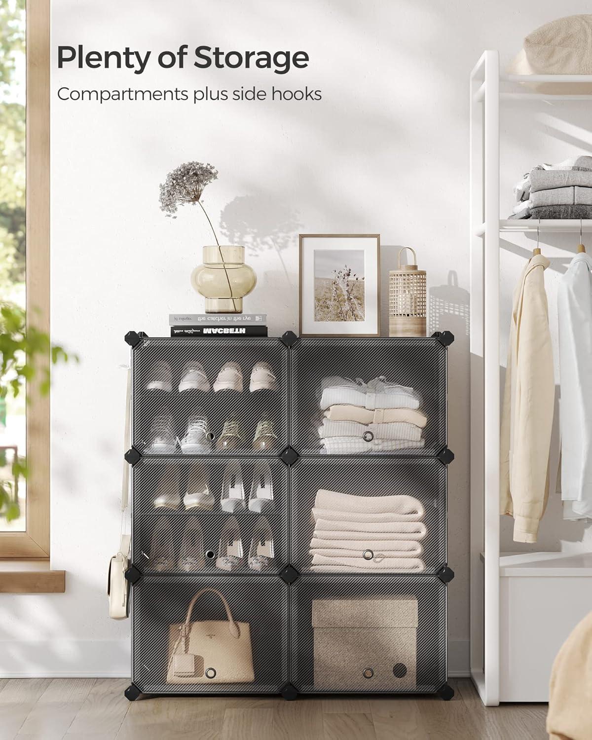 SONGMICS Shoe Rack Organizer, 6-Tier Shoe Storage Cabinet for Closet and Entryway, Holds 24 Pairs of Shoes, Adjustable, Black ULPC033B01