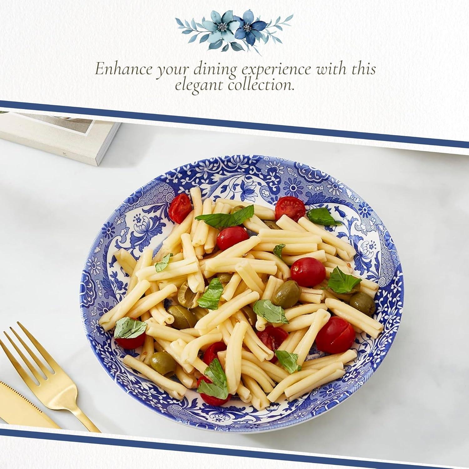 Spode Blue Italian Ascot 8-Inch Cereal Bowl - Decorative Earthenware Dinnerware with Scenic Border Design