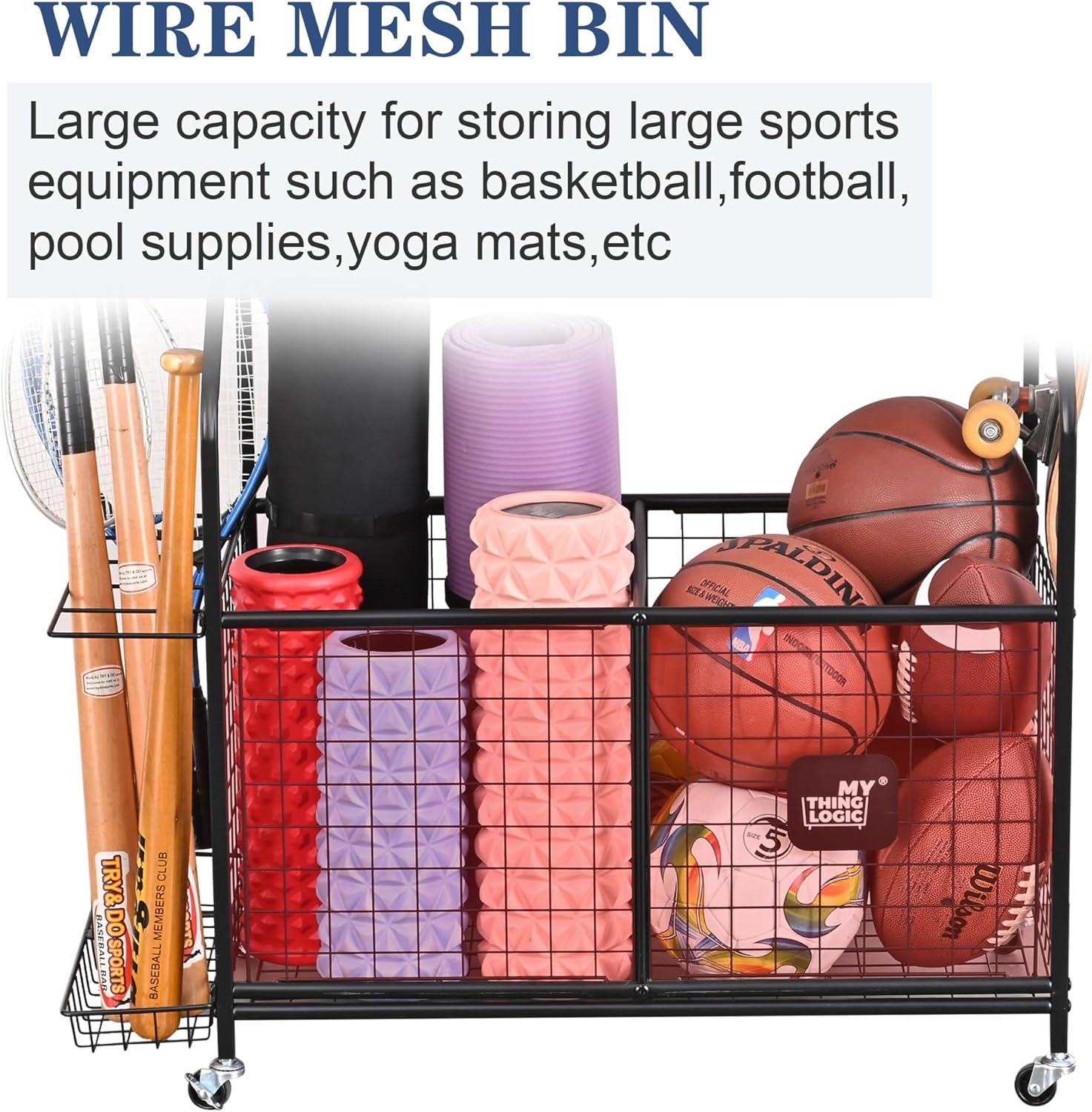 Mythinglogic Garage Storage System, Garage Organizer with Baskets and Hooks, Sports Equipment Organizer for Sports Gear/Toys,Garage Ball Storage