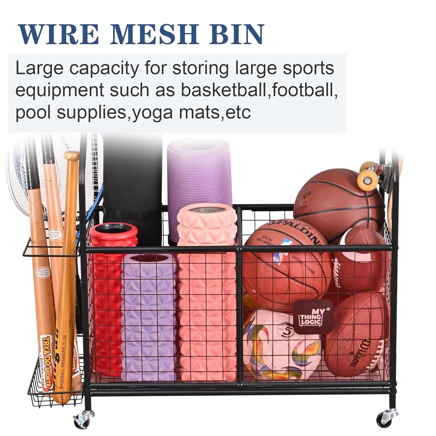 Mythinglogic Garage Storage System, Garage Organizer with Baskets and Hooks, Sports Equipment Organizer for Sports Gear/Toys,Garage Ball Storage