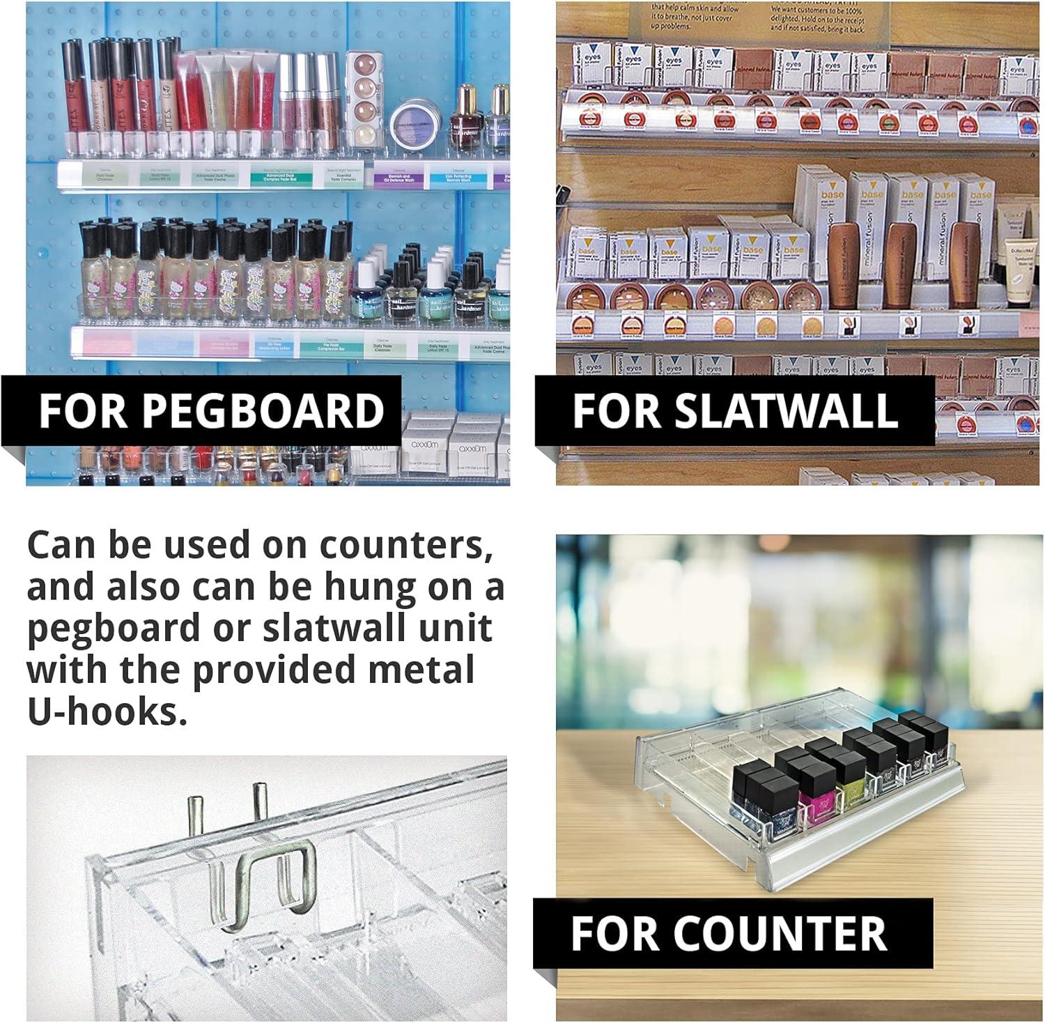 Azar Displays Clear 6 Compartment Divider Bin Cosmetic Tray with Pushers - 6 Slots per Tray, 2-Pack (Set of 2)