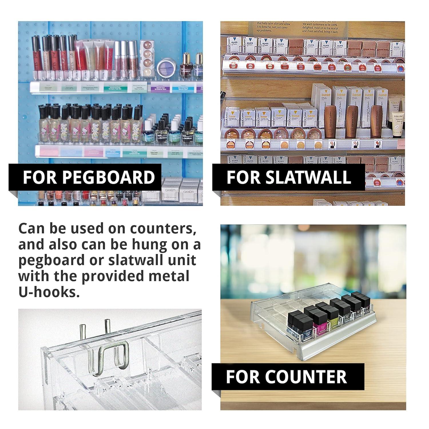 Azar Displays Clear 6 Compartment Divider Bin Cosmetic Tray with Pushers - 6 Slots per Tray, 2-Pack (Set of 2)