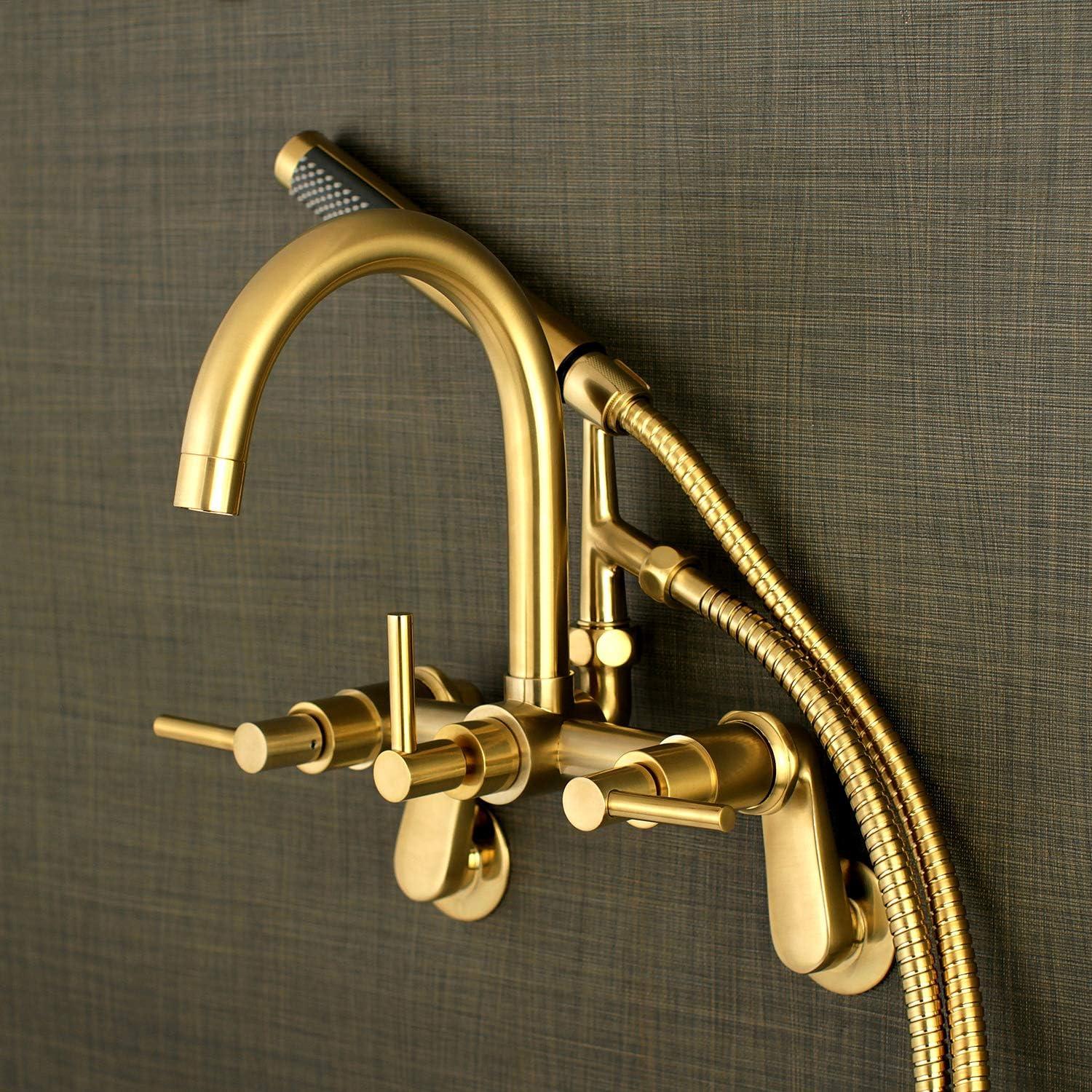 Kingston Brass AE8157DL Kingston Brass Concord Three-Handle 2-Hole Tub Wall Mount Clawfoot Tub Faucet with Hand Shower