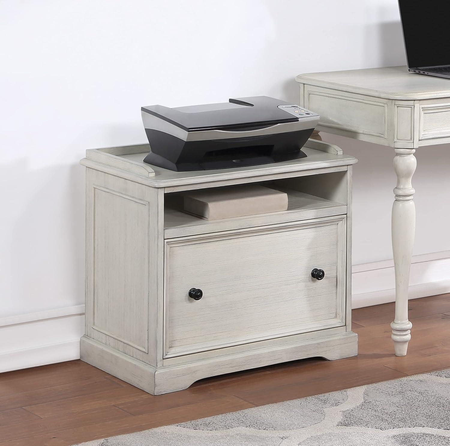 Antique White Wood Lateral File Cabinet with Top Shelf