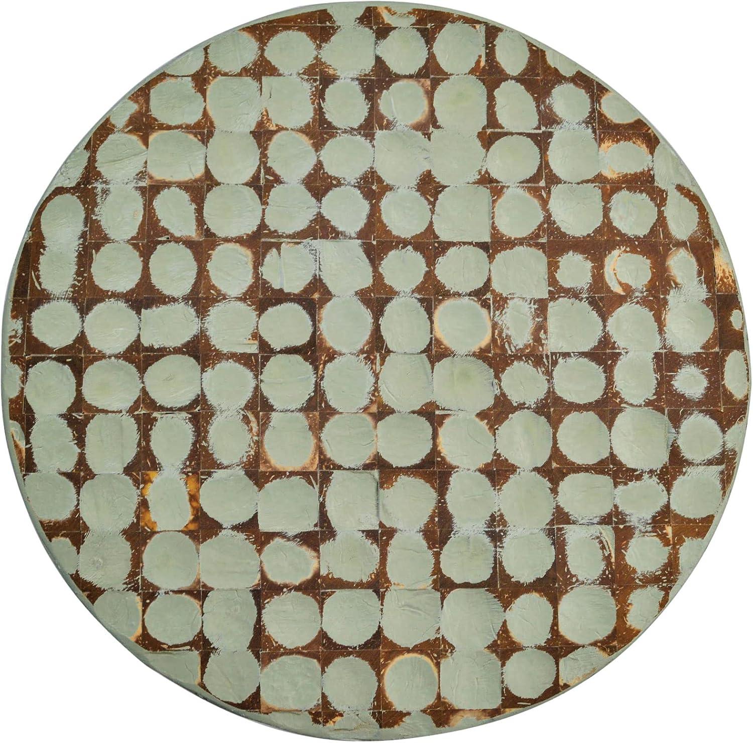 Sage Green Round Coconut Shell Mosaic Wood Side Table