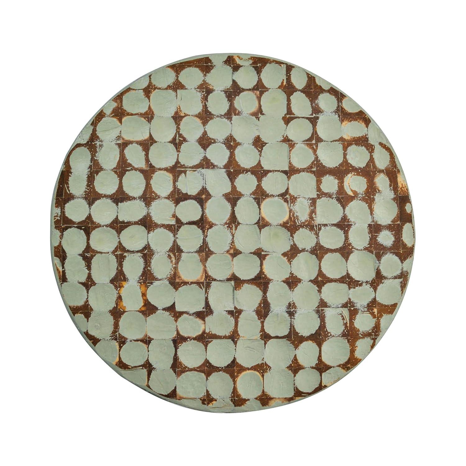 Sage Green Round Coconut Shell Mosaic Wood Side Table