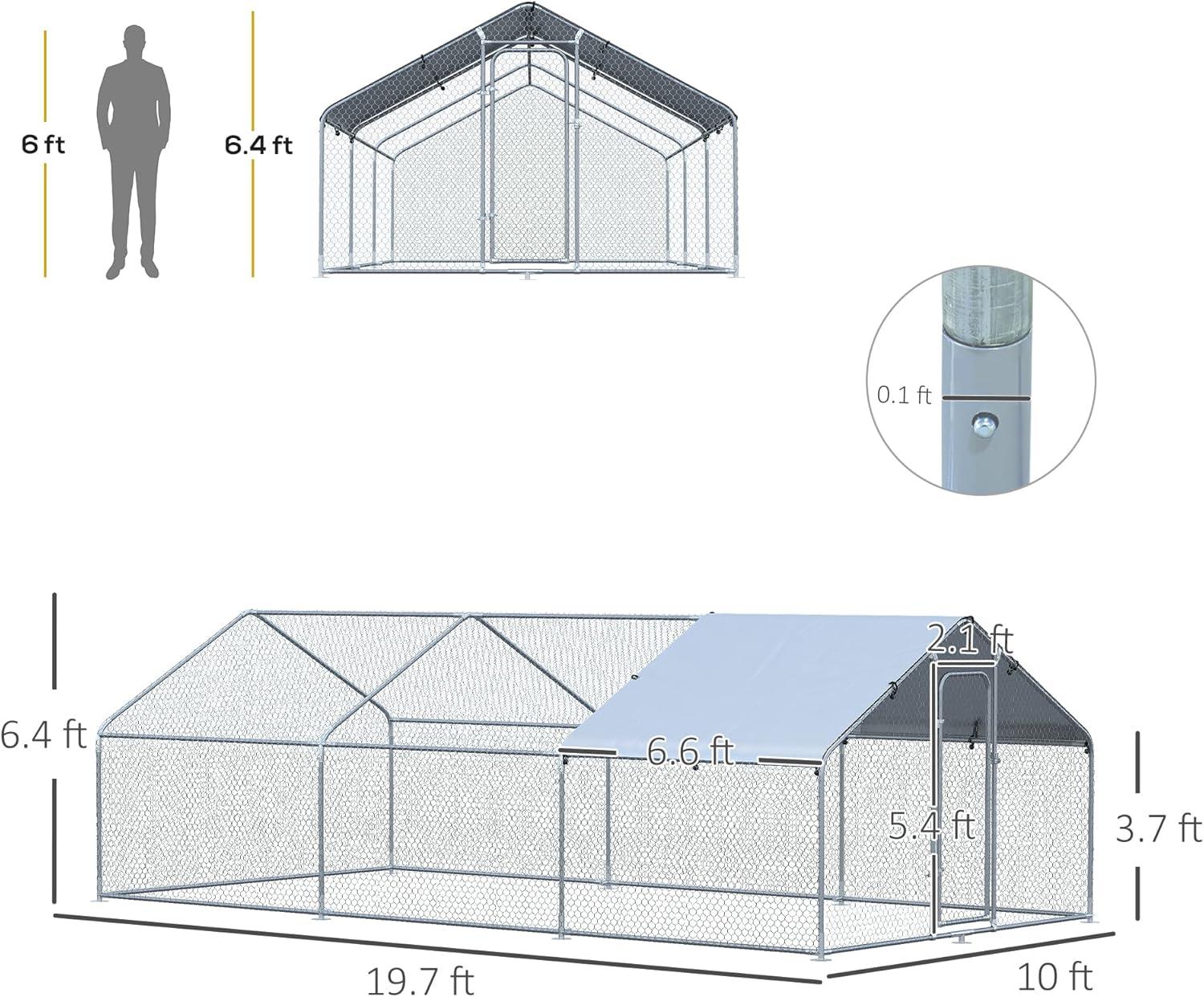PawHut Large Chicken Coop Metal Chicken Run for Chickens with Waterproof and Anti-UV Cover, Spire Shaped Walk in Fence Cage Hen House for Outdoor and Yard Farm Use, 1" Dia, 23' x 6.6' x 6.4'
