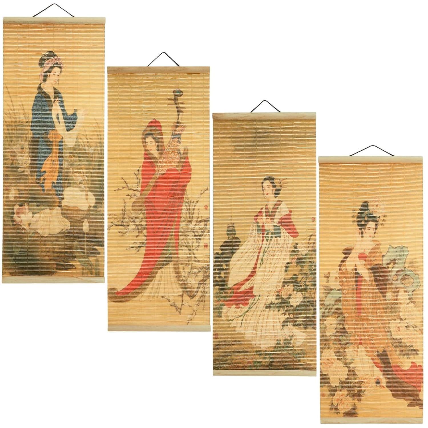 Juvale 4 Pack Hanging Painting Wall Scroll for Room Decor, 10 x 26 In