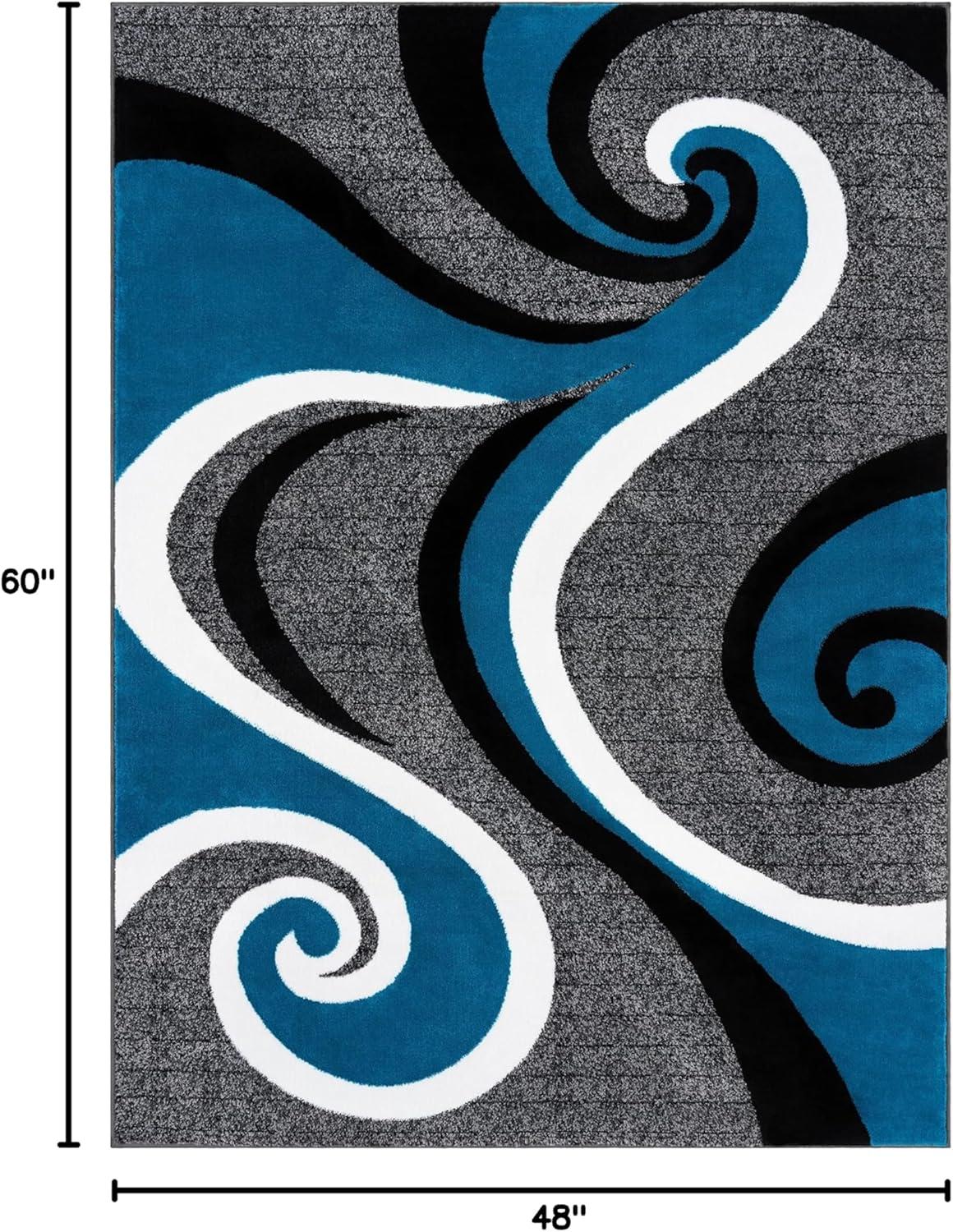 Luxe Weavers Contemporary Abstract Geometric Swirl Area Rug, Turquoise 4x5