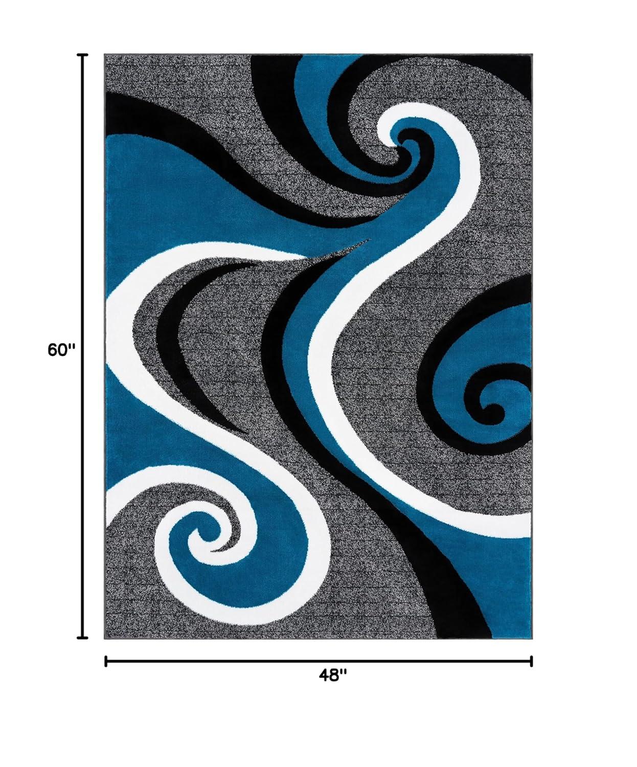 Luxe Weavers Contemporary Abstract Geometric Swirl Area Rug, Turquoise 4x5