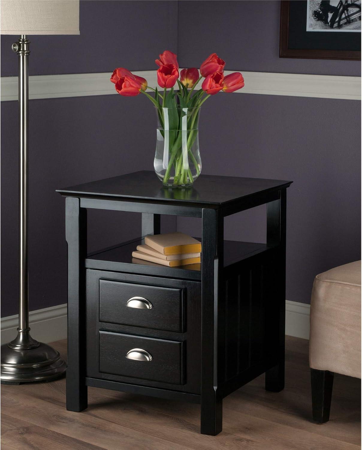 Timber Nightstand Black - Winsome: 2-Shelf Cabinet, Open Storage, Bedroom Furniture