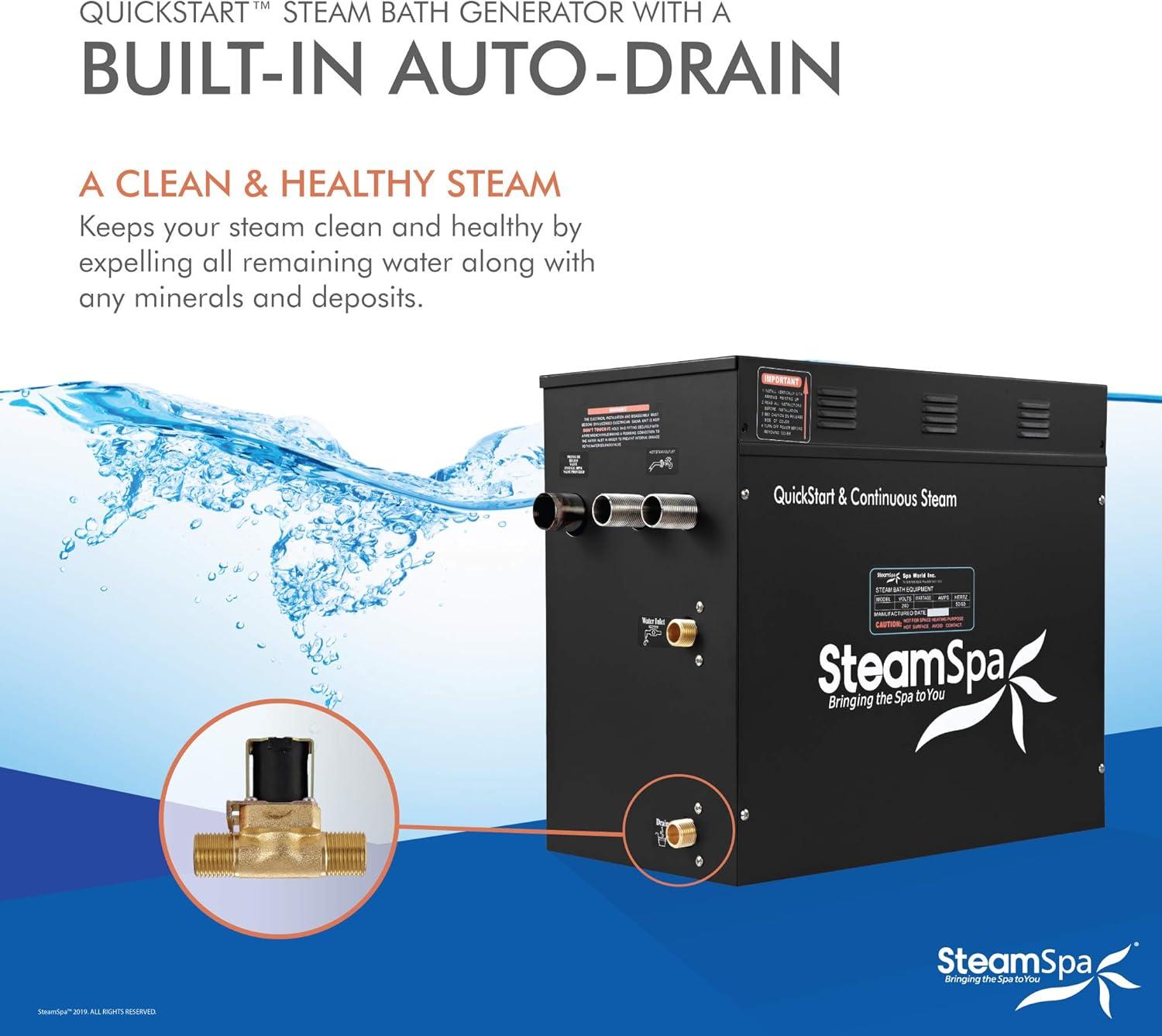 Matte Black Steam Shower Generator Kit with LED Lights and Bluetooth Control