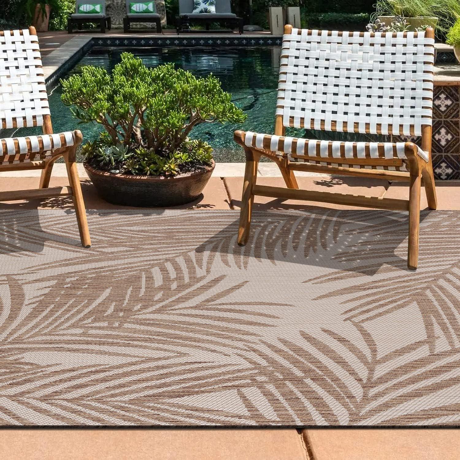 World Rug Gallery Contemporary Distressed Leaves Textured Flat Weave Indoor/Outdoor Area Rug - BROWN 5' X 7'