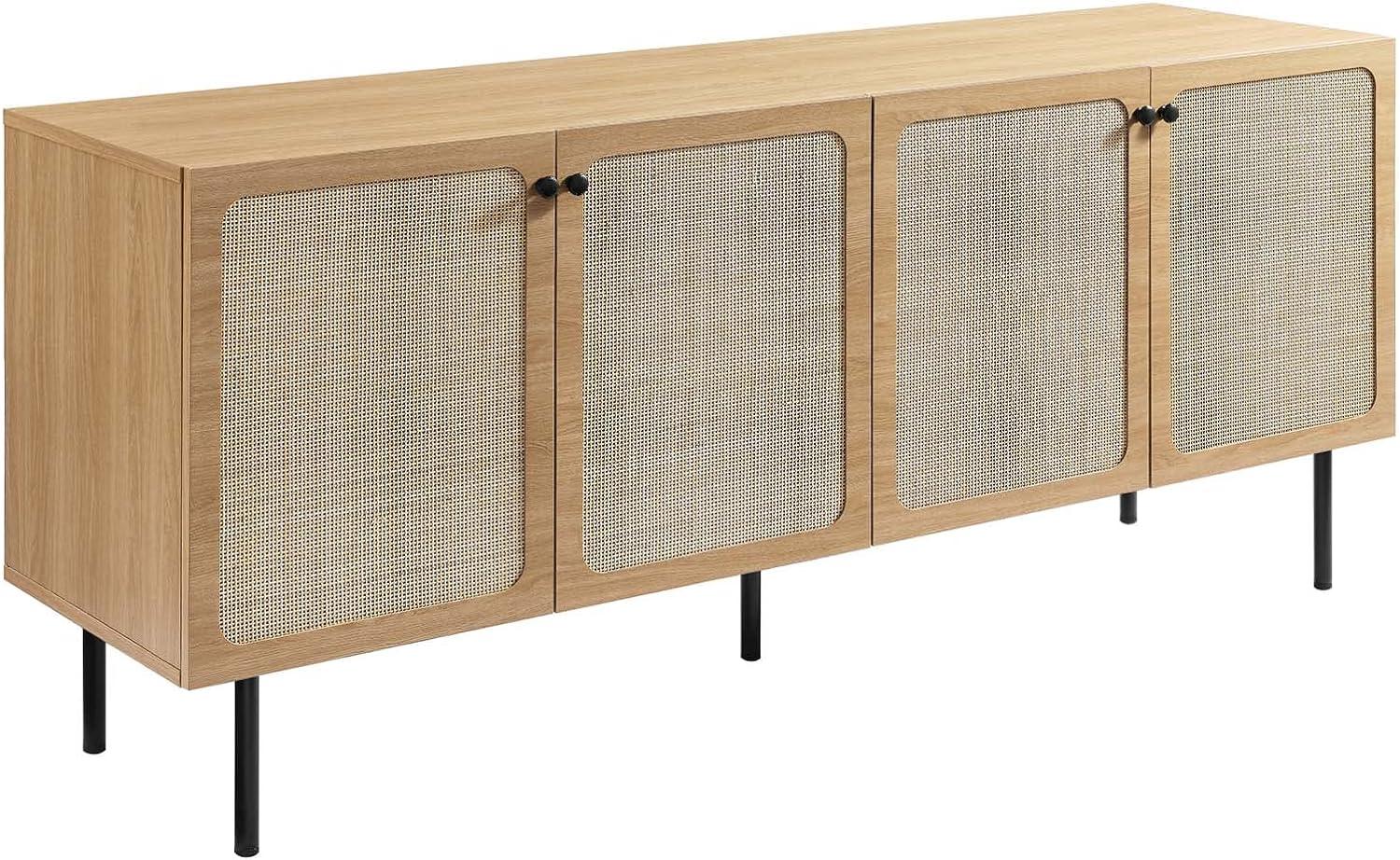 Chaucer Oak Wood Grain Textured Sideboard with Rattan Weaving